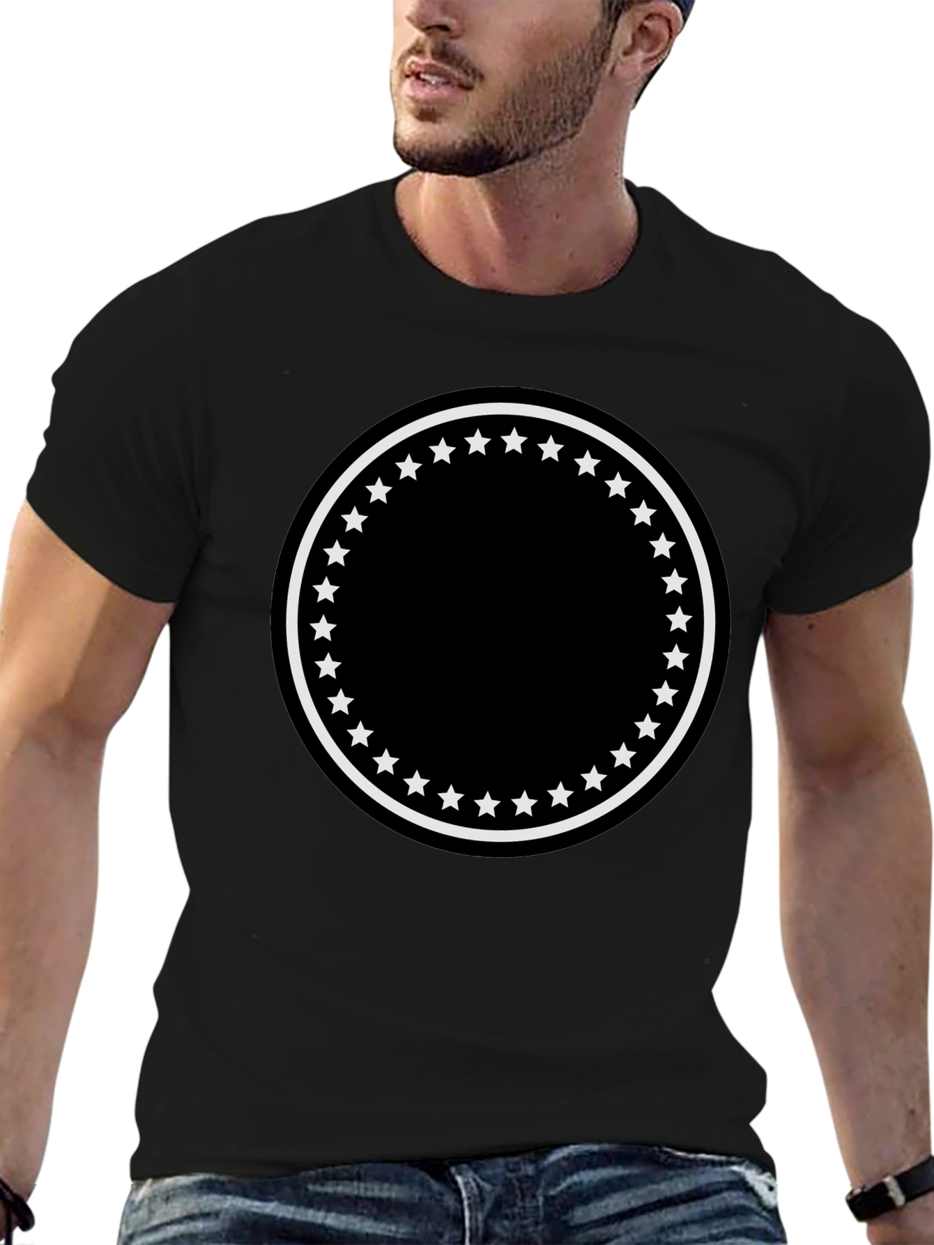 Mens Black T-Shirt with Star Circle Design