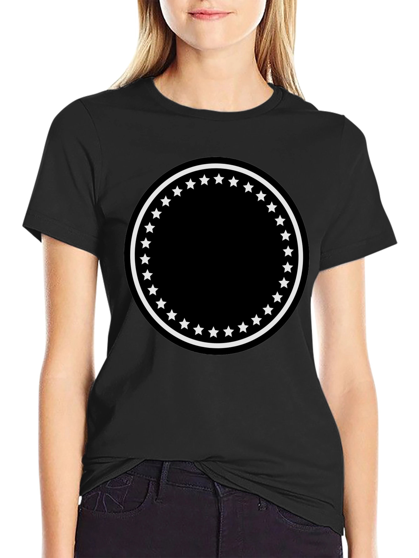 Mens Black T-Shirt with Star Circle Design
