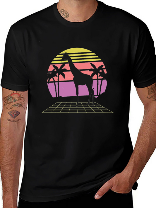 Retro Giraffe Sunset Graphic T-Shirt