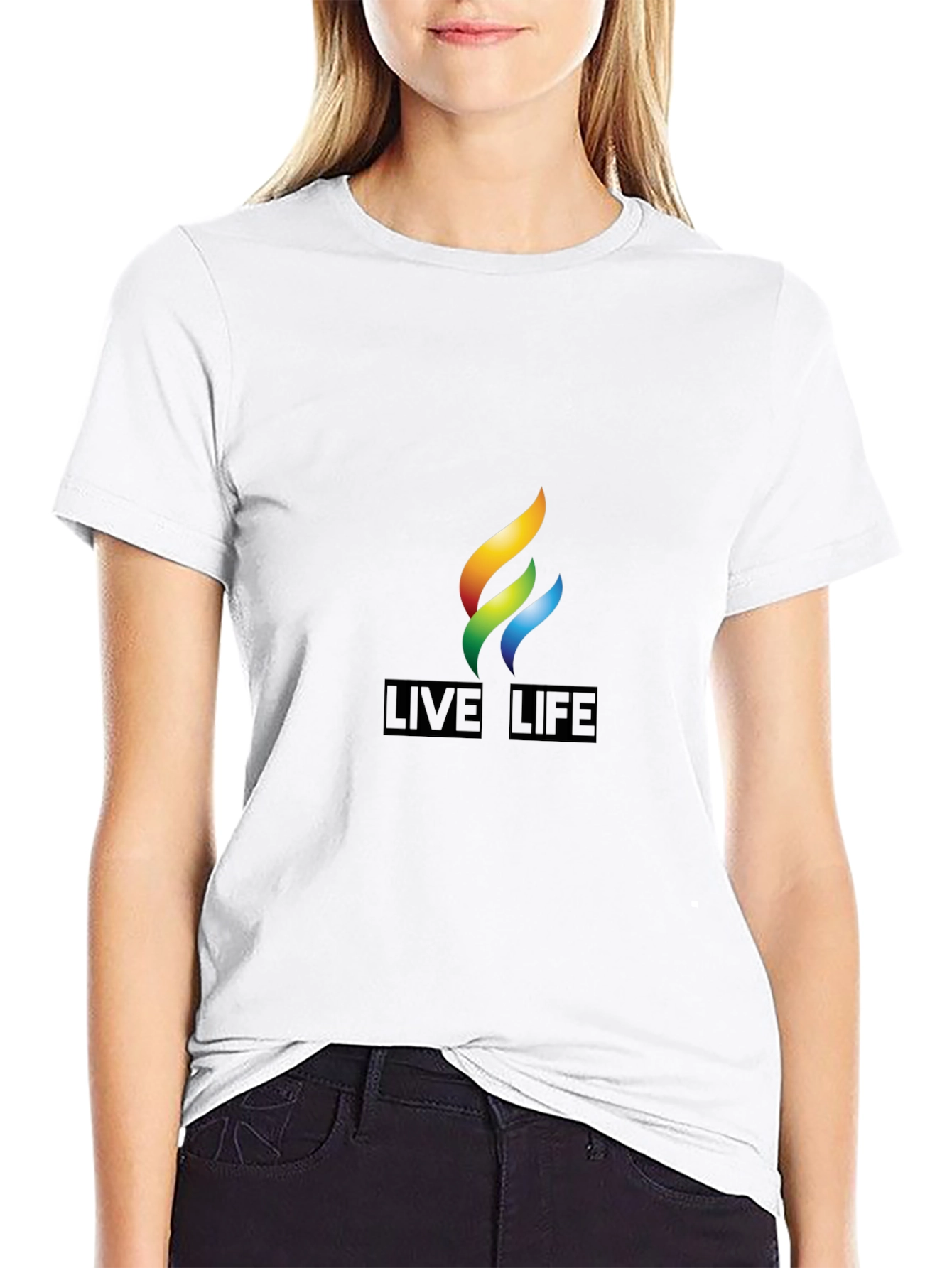 Live Life Rainbow Flame Graphic Tee