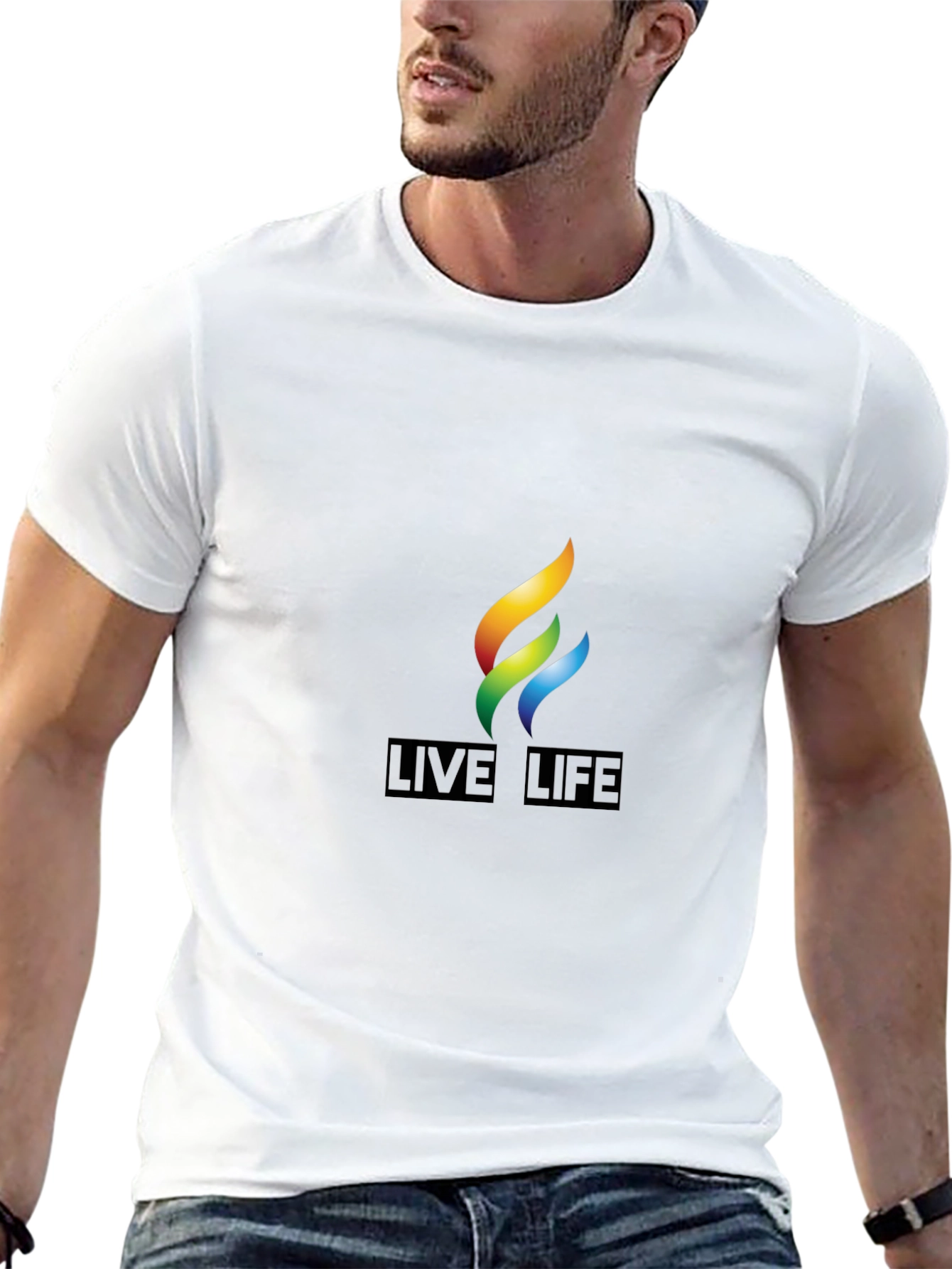 Live Life Rainbow Flame Graphic Tee