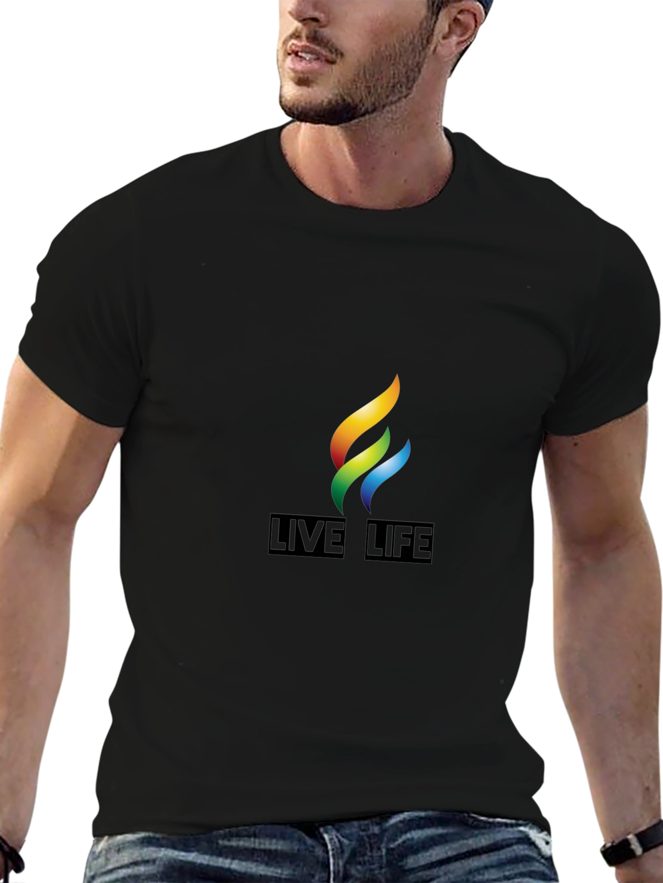 Live Life Rainbow Flame Graphic Tee