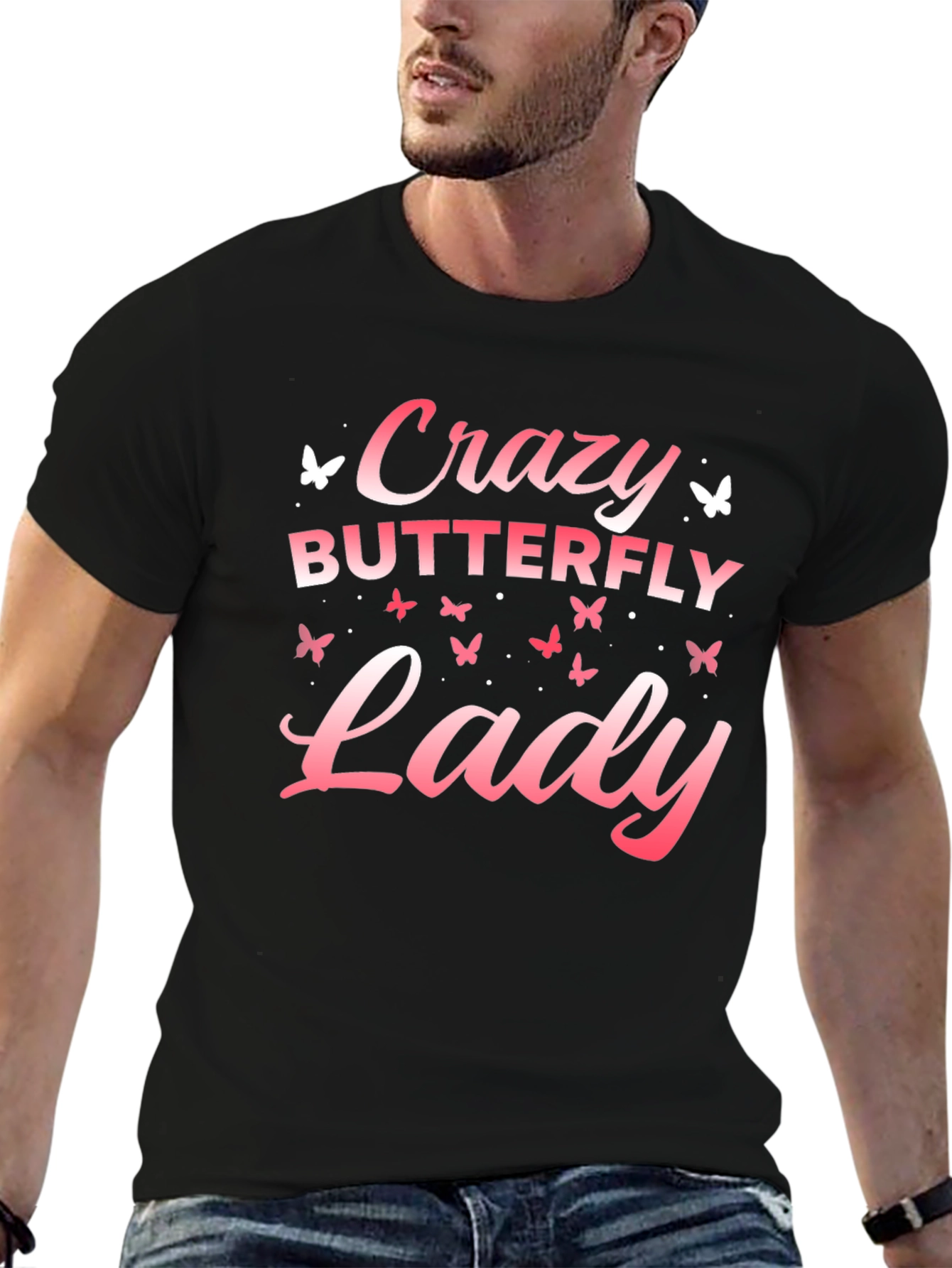 Crazy Butterfly Lady T-Shirt - Soft Cotton Tee