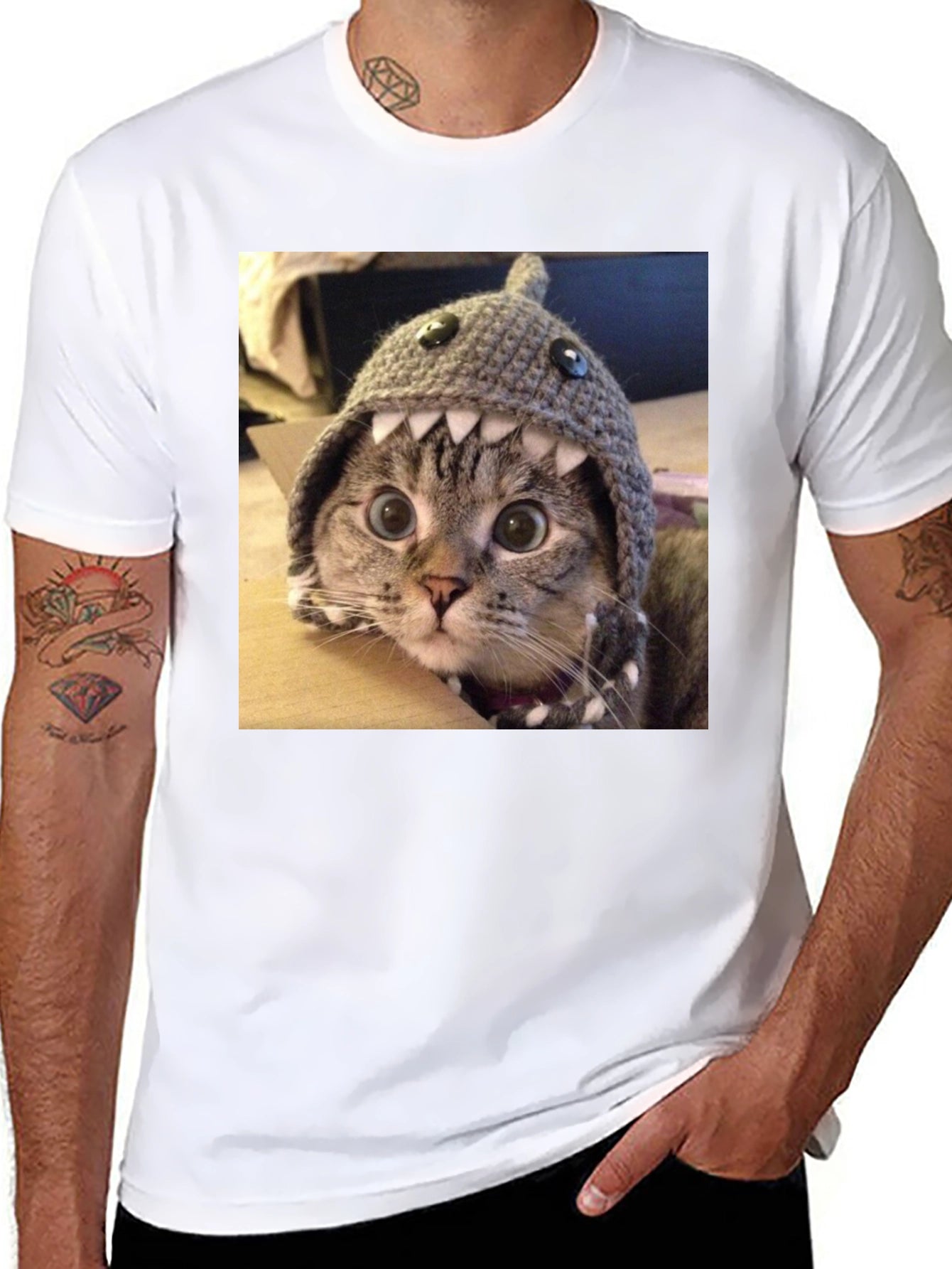 Funny Cat in Shark Hat T-Shirt