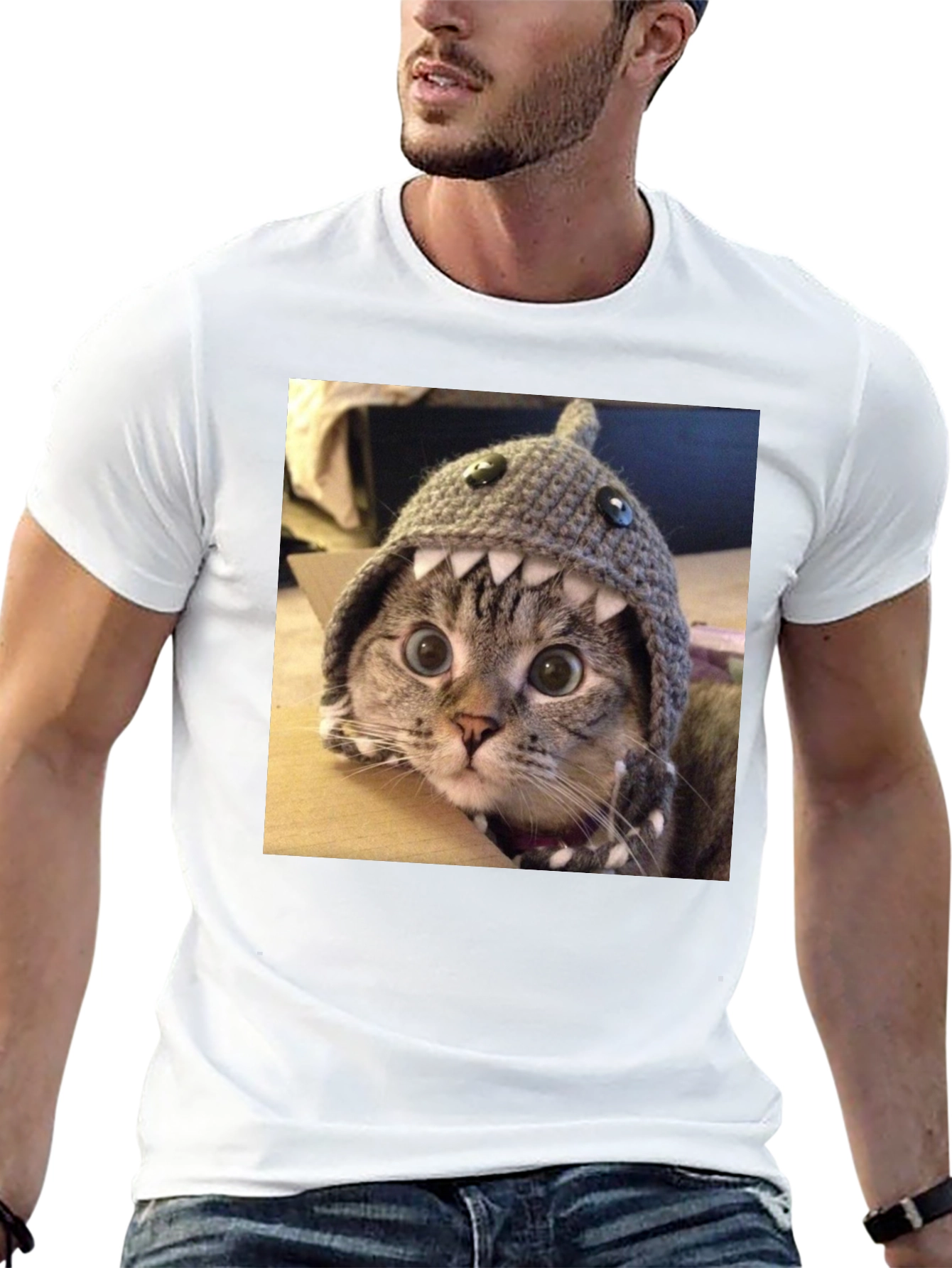 Funny Cat in Shark Hat T-Shirt