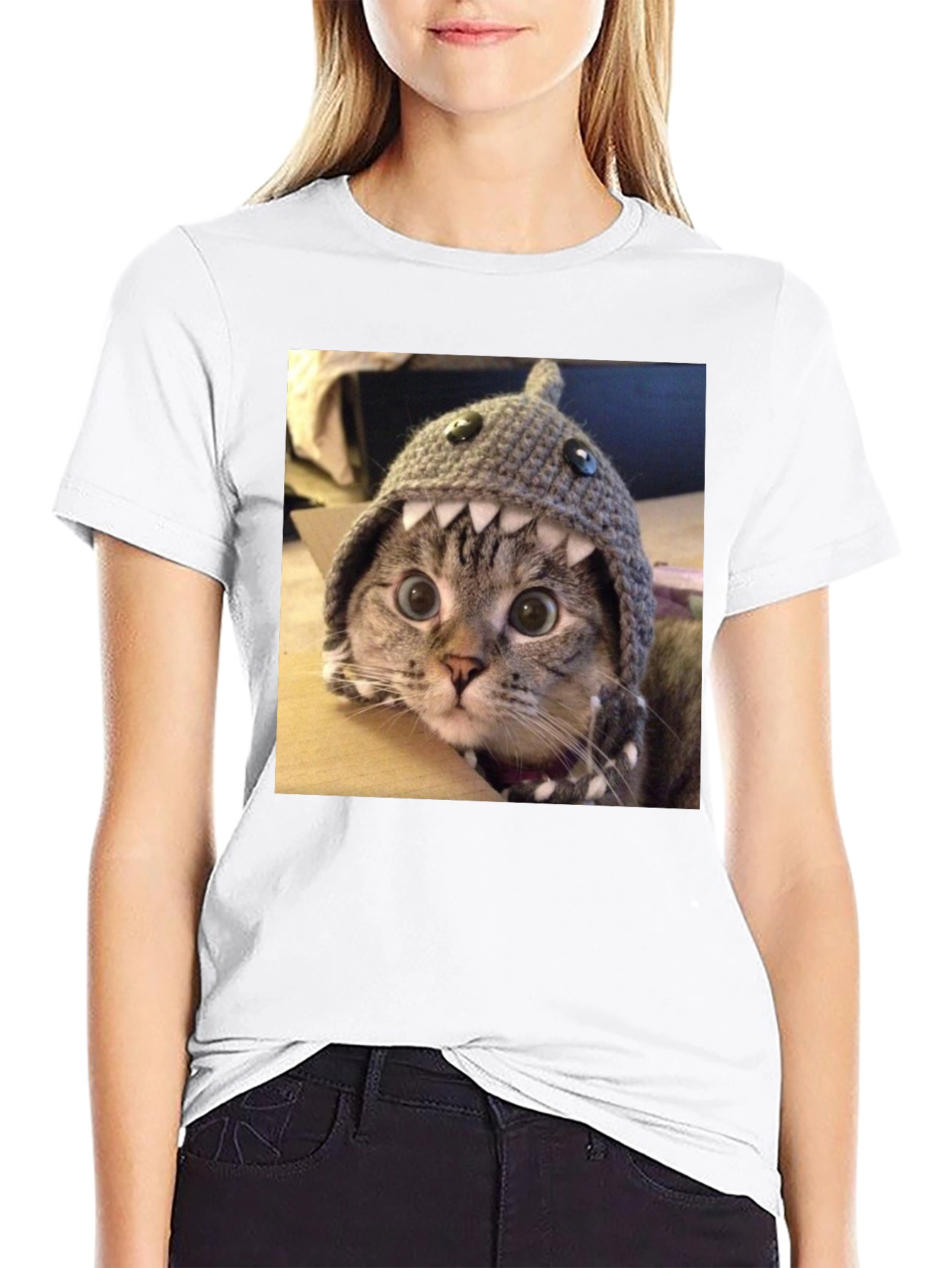 Funny Cat in Shark Hat T-Shirt