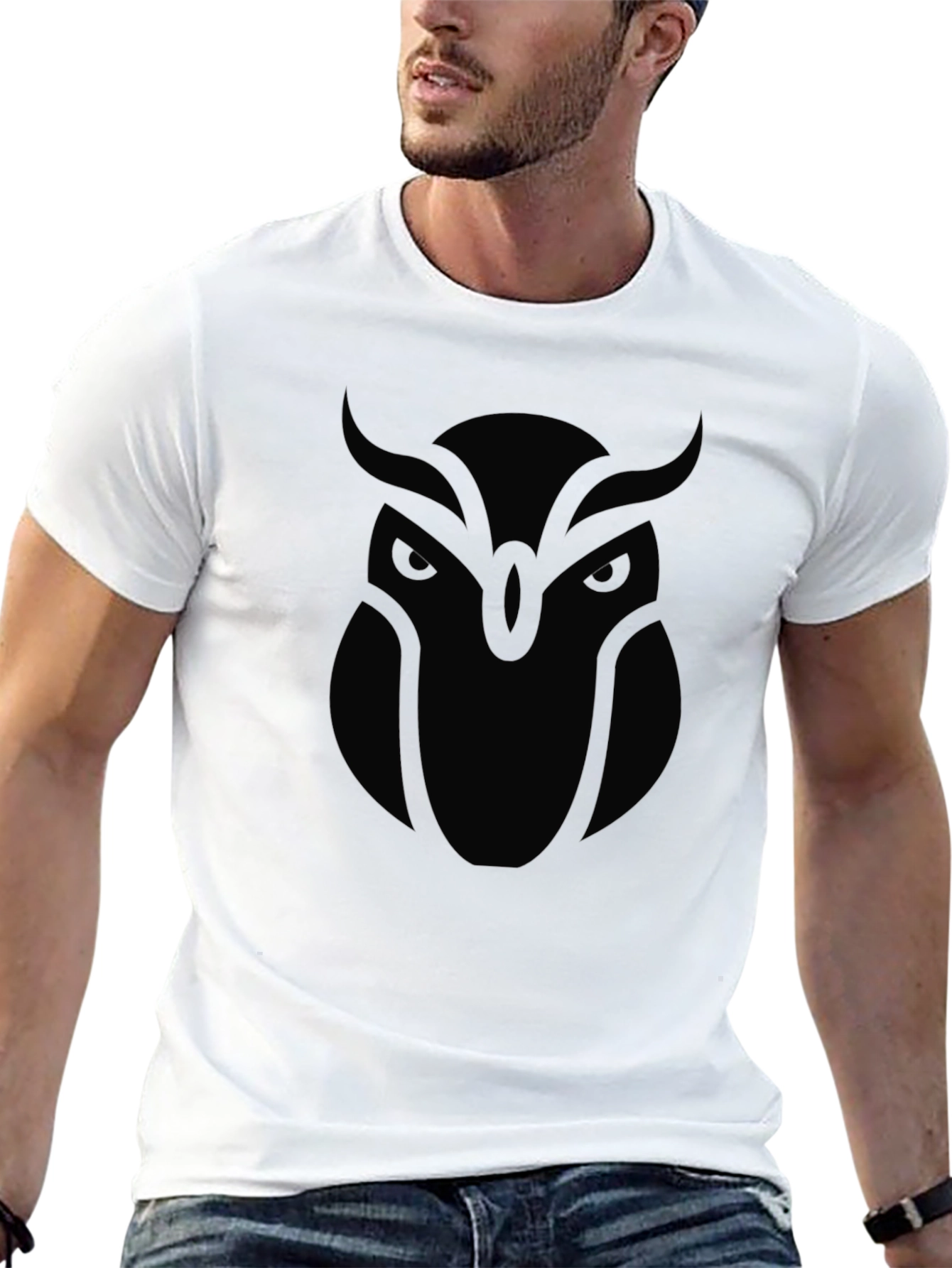 Mens Black Owl Graphic Tee - Sleek & Stylish