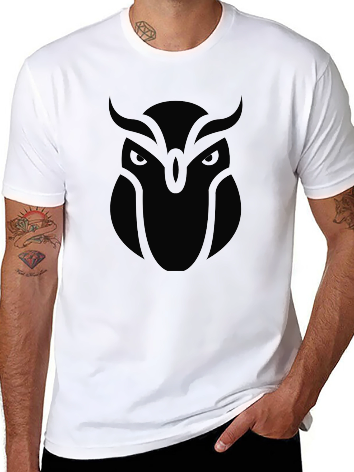 Mens Black Owl Graphic Tee - Sleek & Stylish