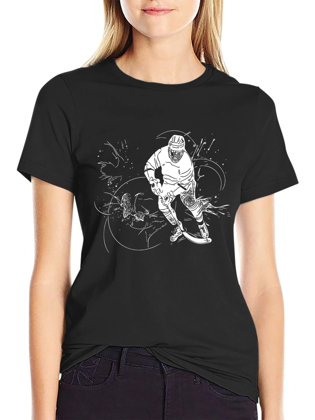 Hockey Player Graphic Black T-Shirt