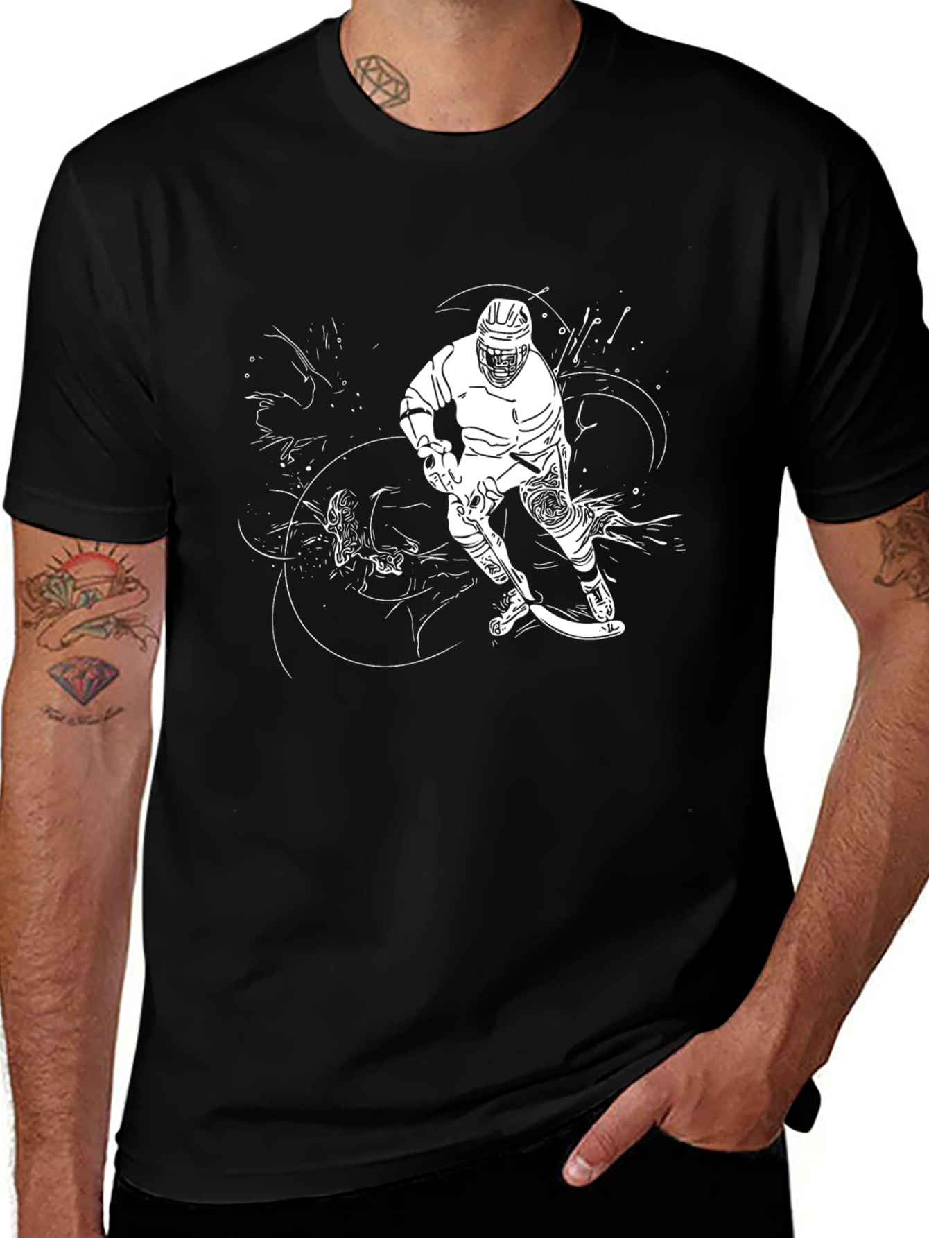 Hockey Player Graphic Black T-Shirt