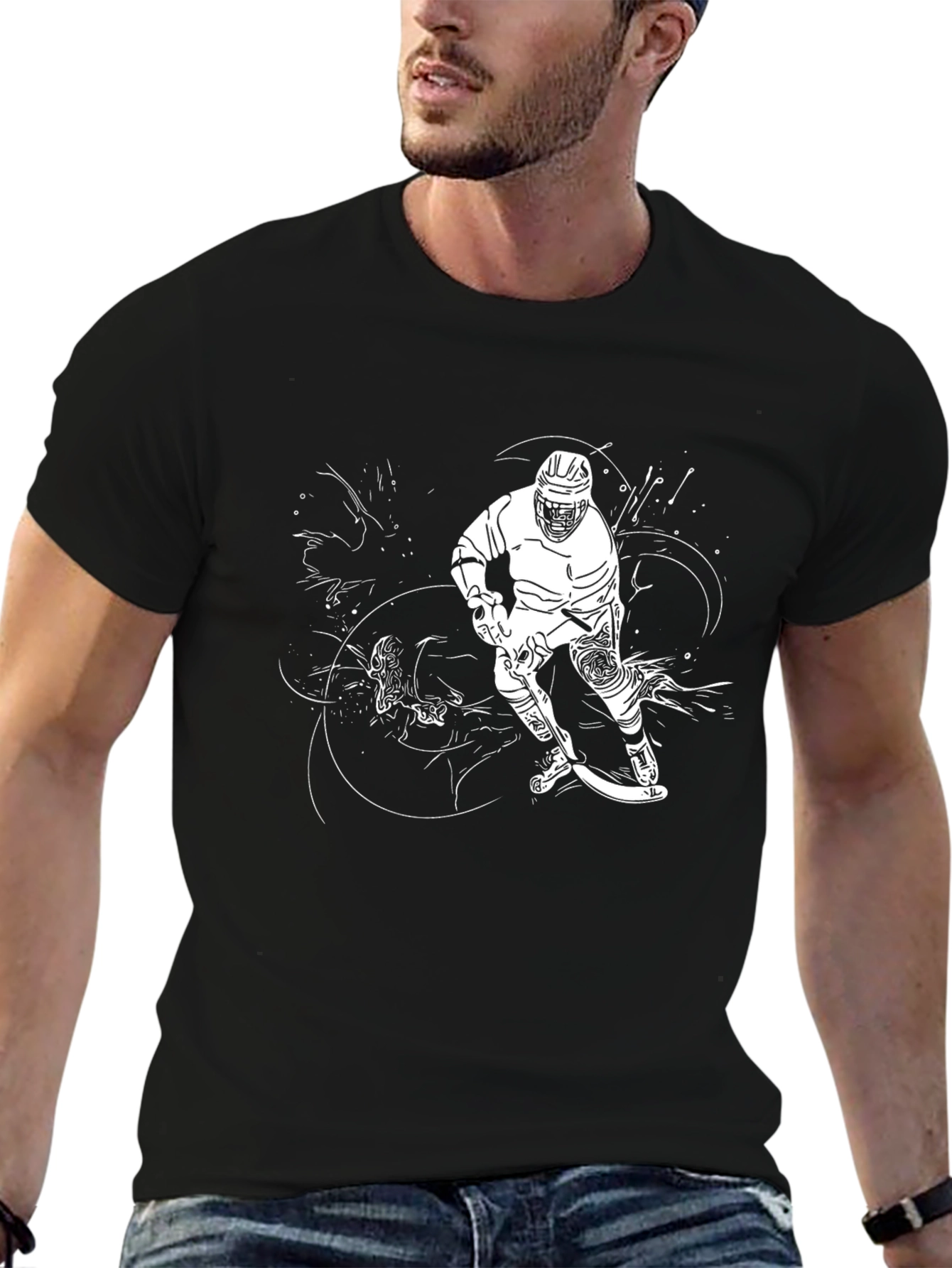 Hockey Player Graphic Black T-Shirt