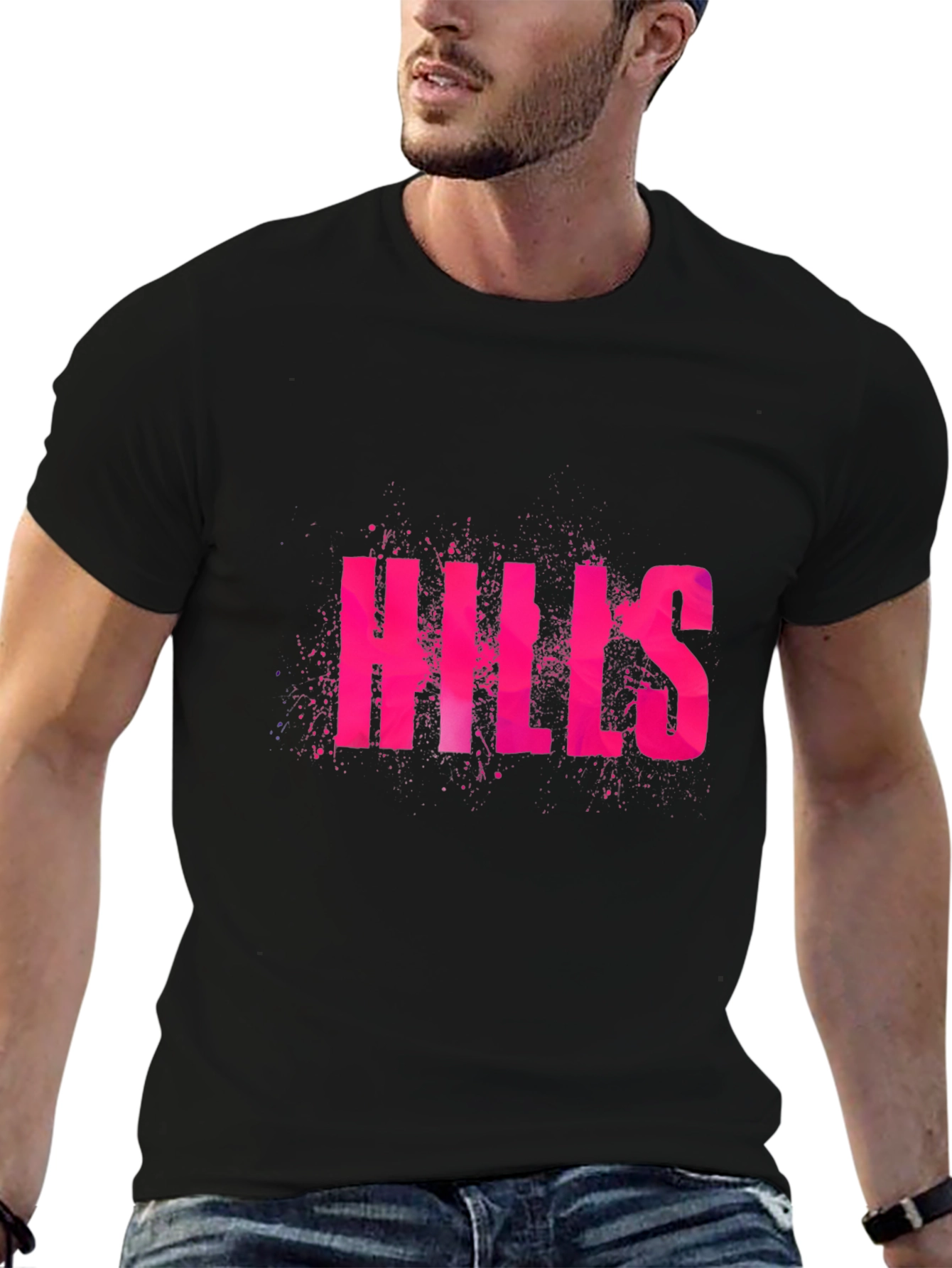 Hills Graphic Tee - Black Cotton Casual T-Shirt
