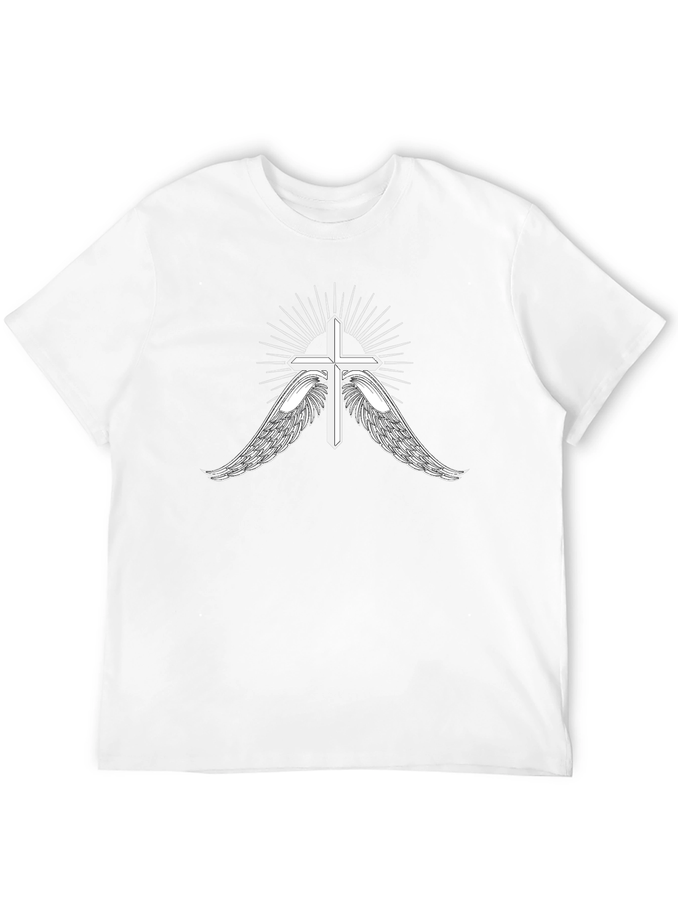 Mens Black T-Shirt with Cross and Wings Graphic