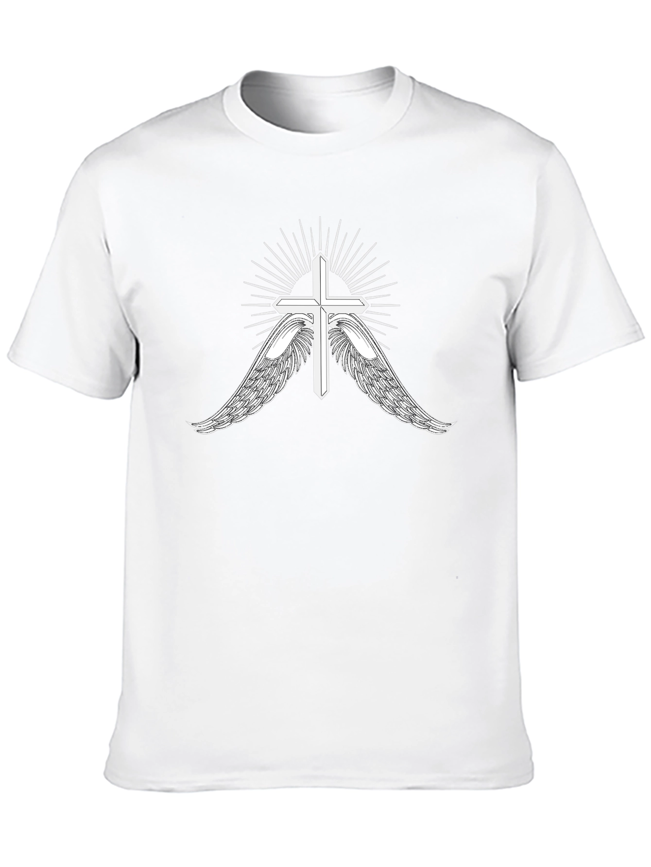 Mens Black T-Shirt with Cross and Wings Graphic