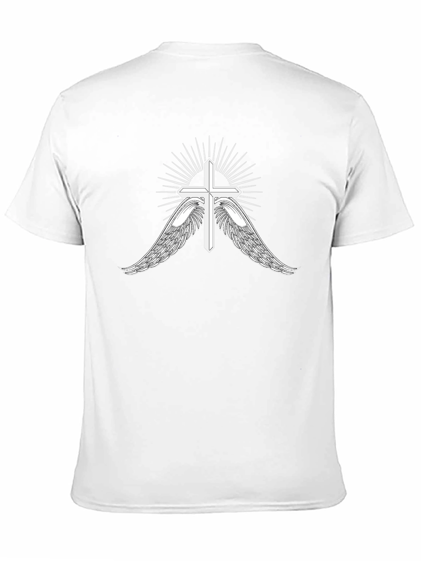 Mens Black T-Shirt with Cross and Wings Graphic
