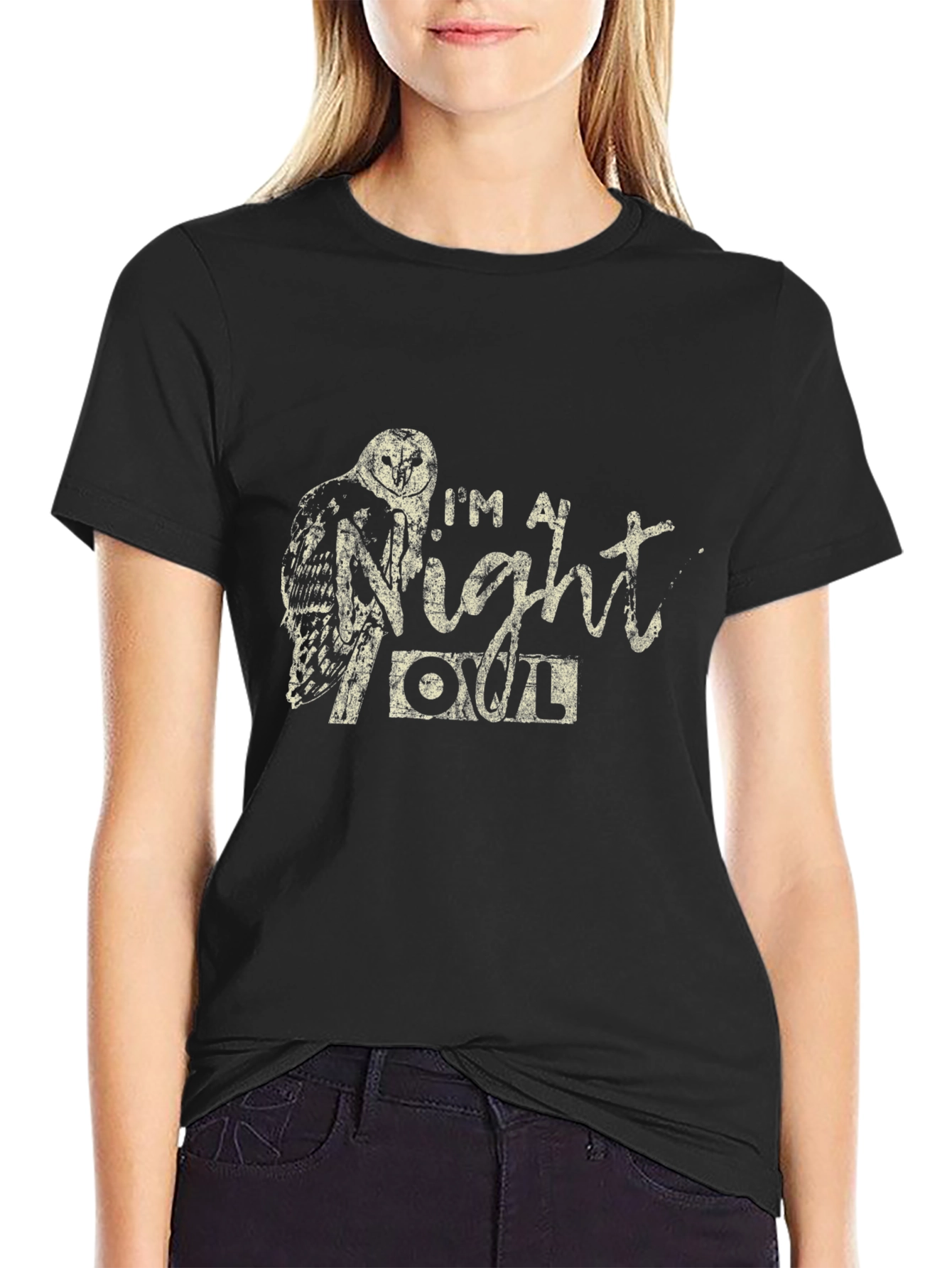 Night Owl T-Shirt - Black Crew Neck