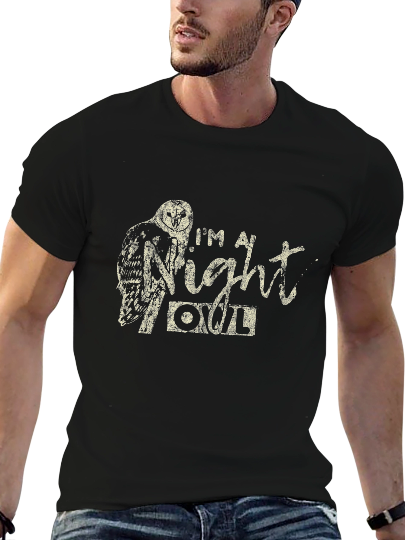 Night Owl T-Shirt - Black Crew Neck