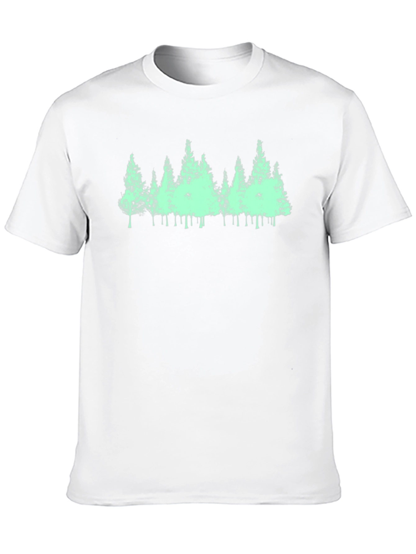 Mens Black T-Shirt with Green Forest Print