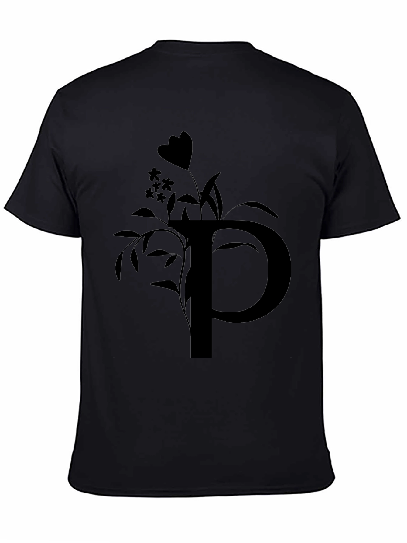 Black T-Shirt with Floral P Initial