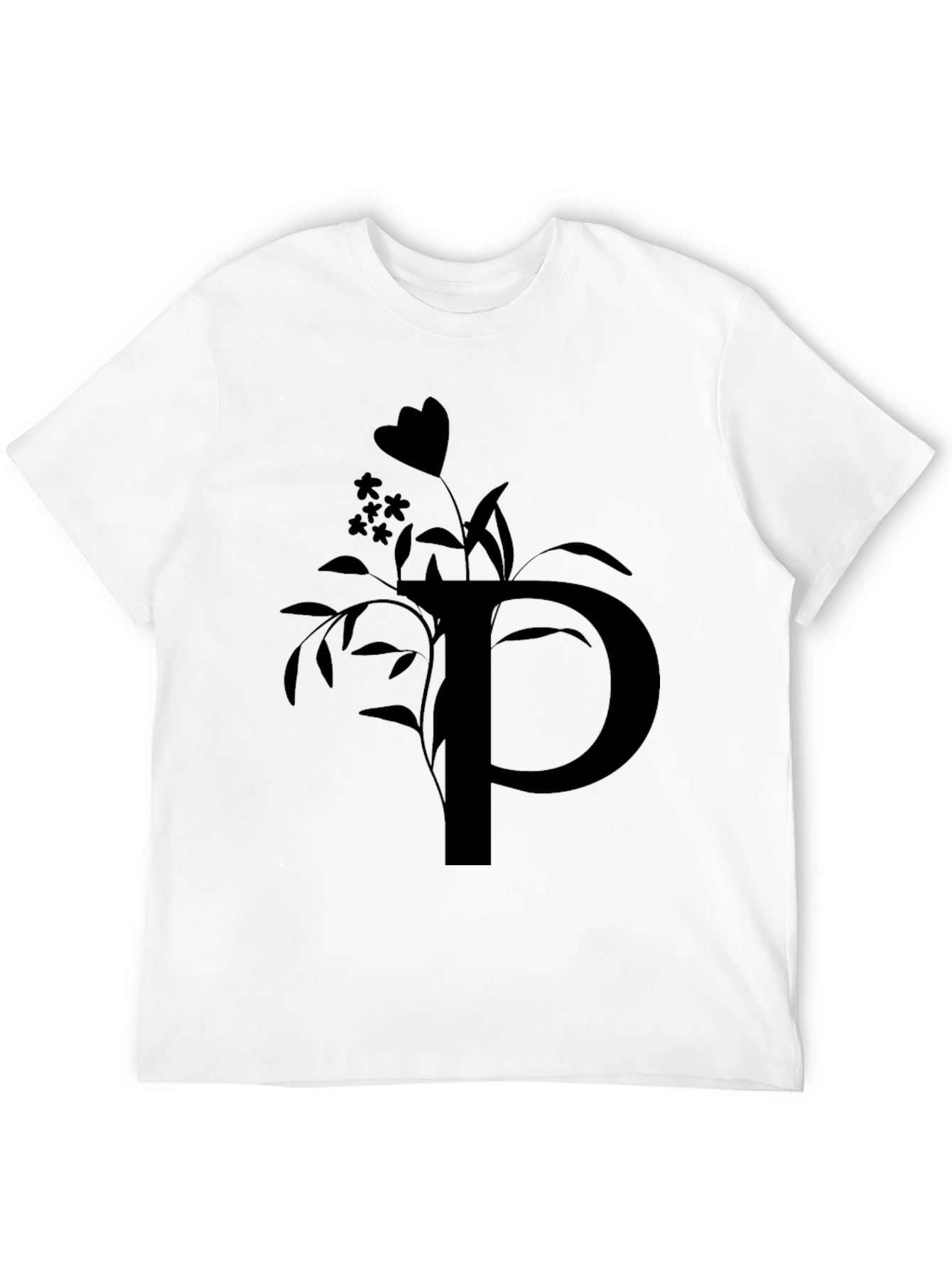 Black T-Shirt with Floral P Initial