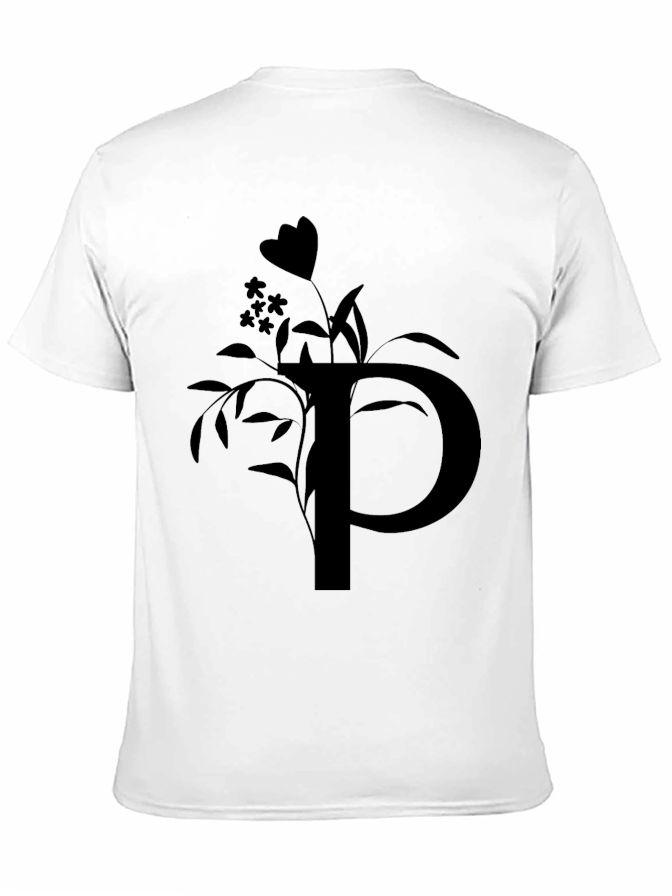 Black T-Shirt with Floral P Initial