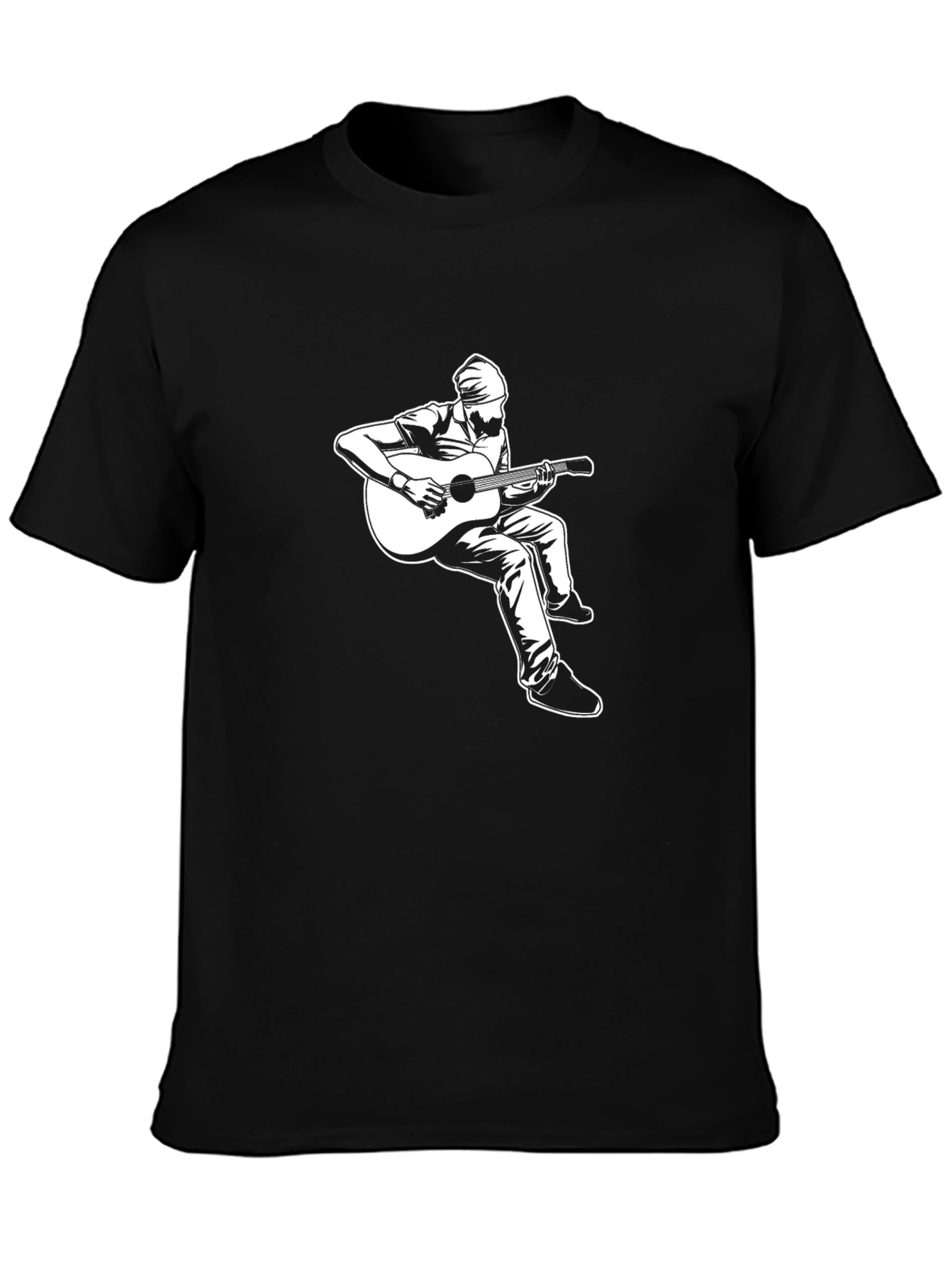 Guitar Player Graphic Tee - Black Cotton Shirt
