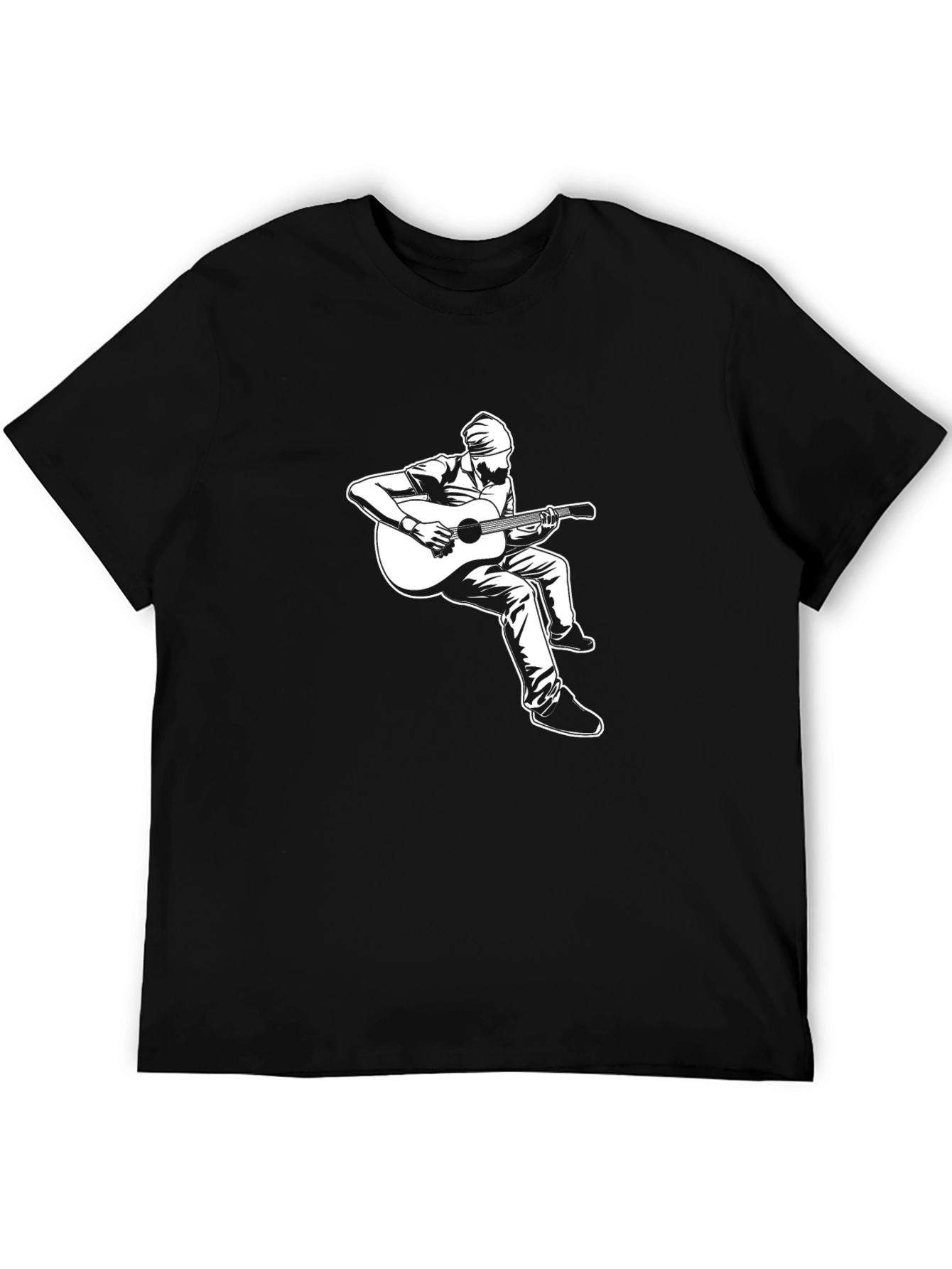 Guitar Player Graphic Tee - Black Cotton Shirt