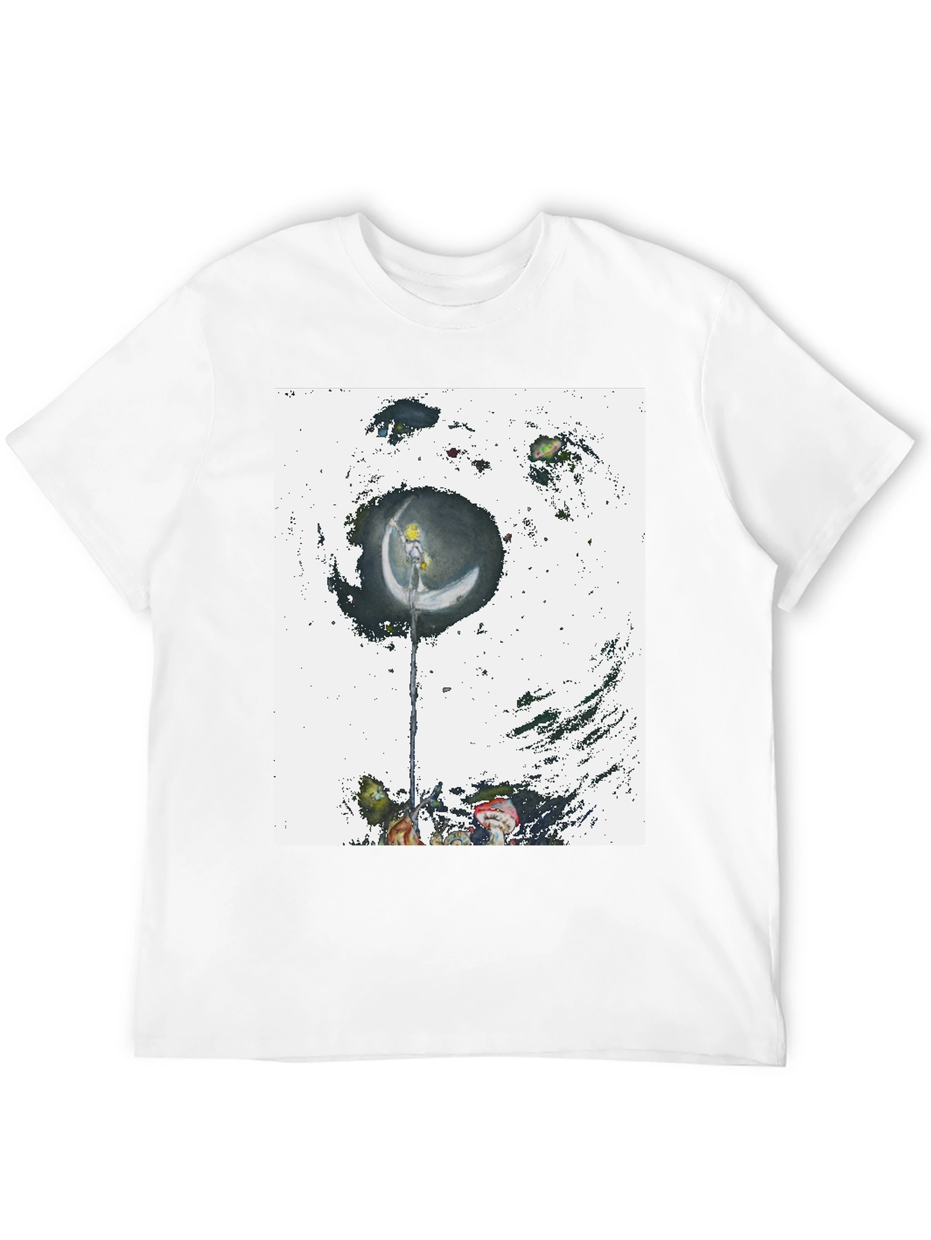 Artistic Crescent Moon Graphic Black T-Shirt
