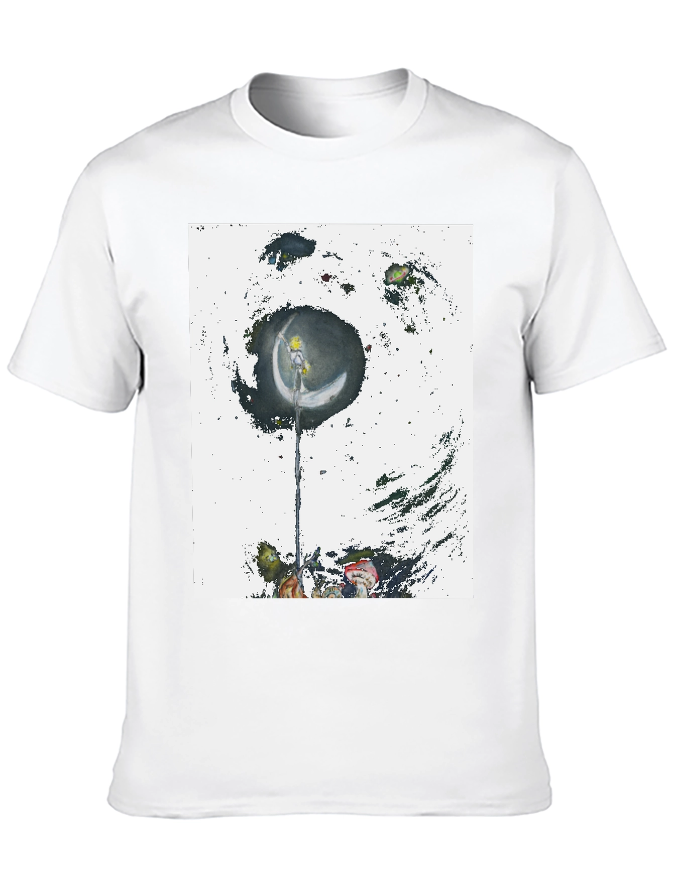 Artistic Crescent Moon Graphic Black T-Shirt
