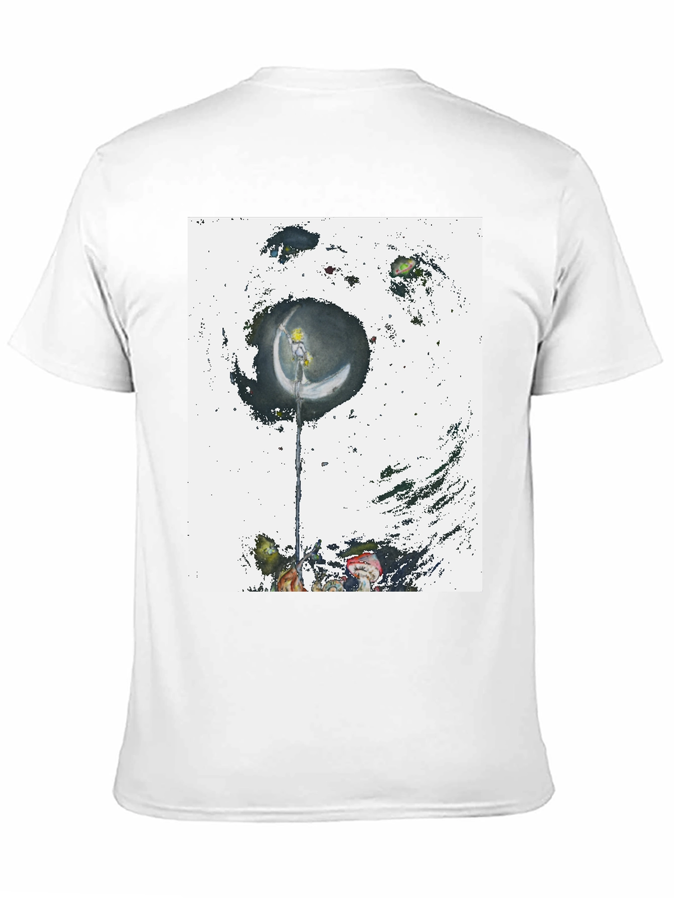 Artistic Crescent Moon Graphic Black T-Shirt