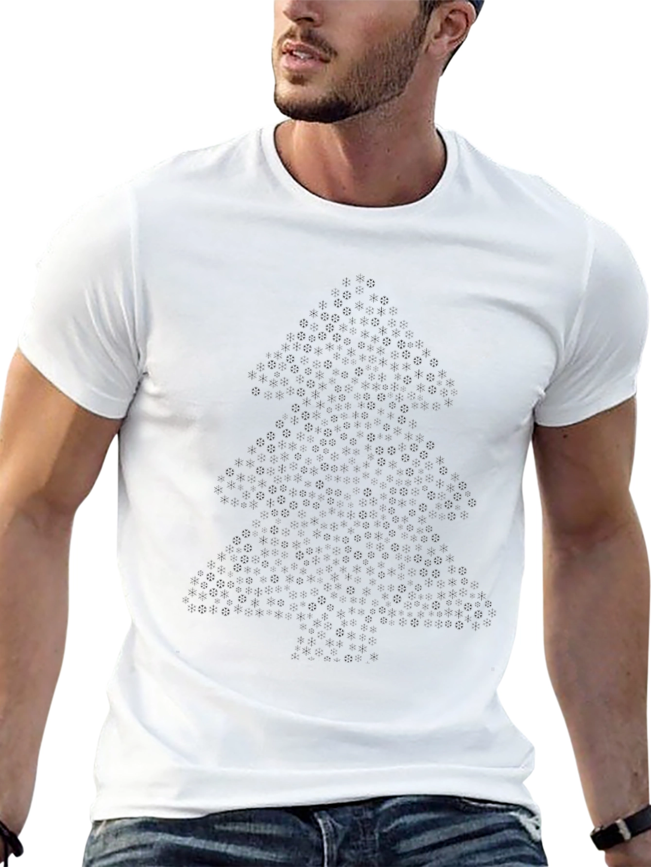 Black Christmas Tree Snowflake Pattern Tee