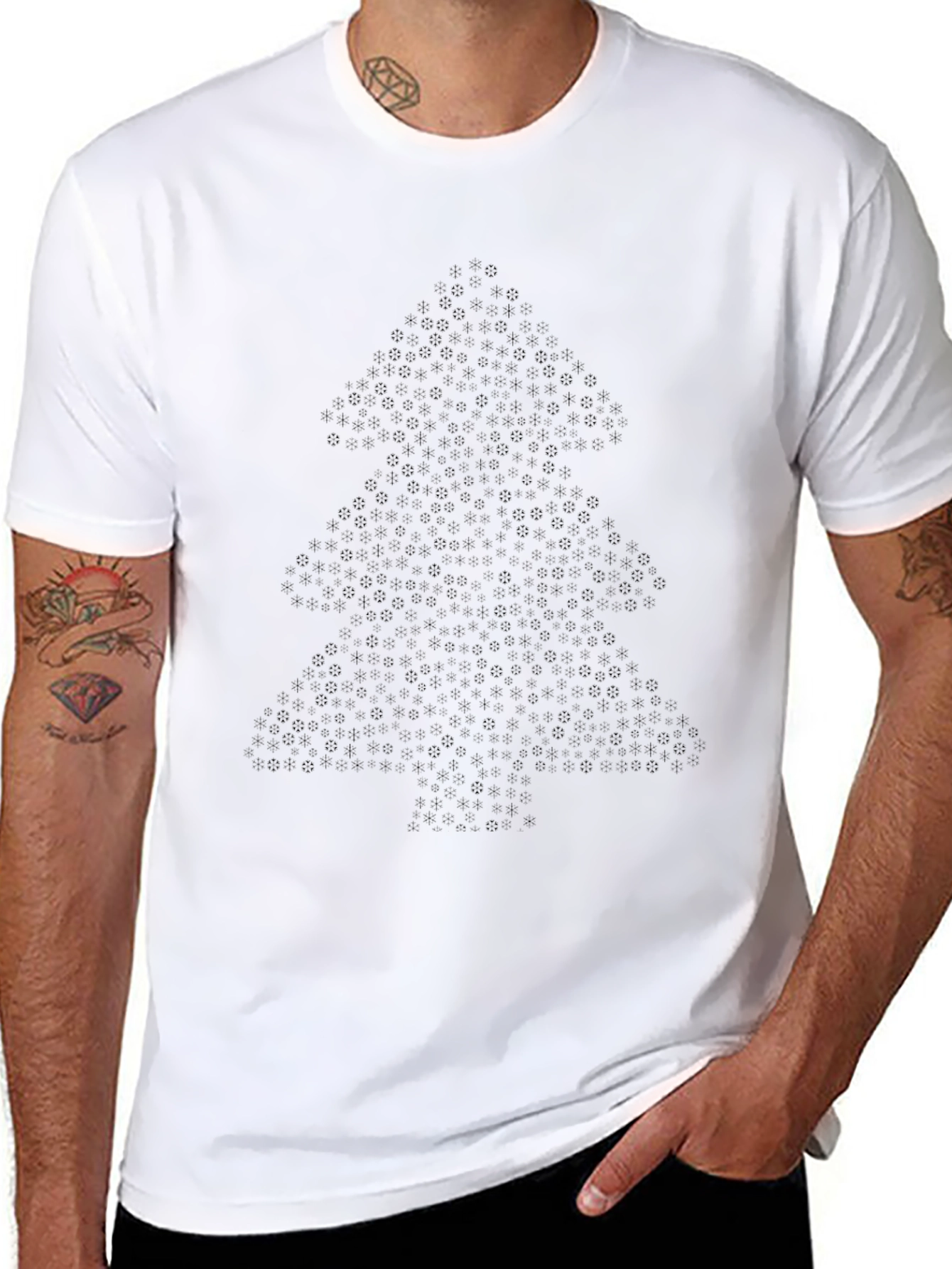 Black Christmas Tree Snowflake Pattern Tee