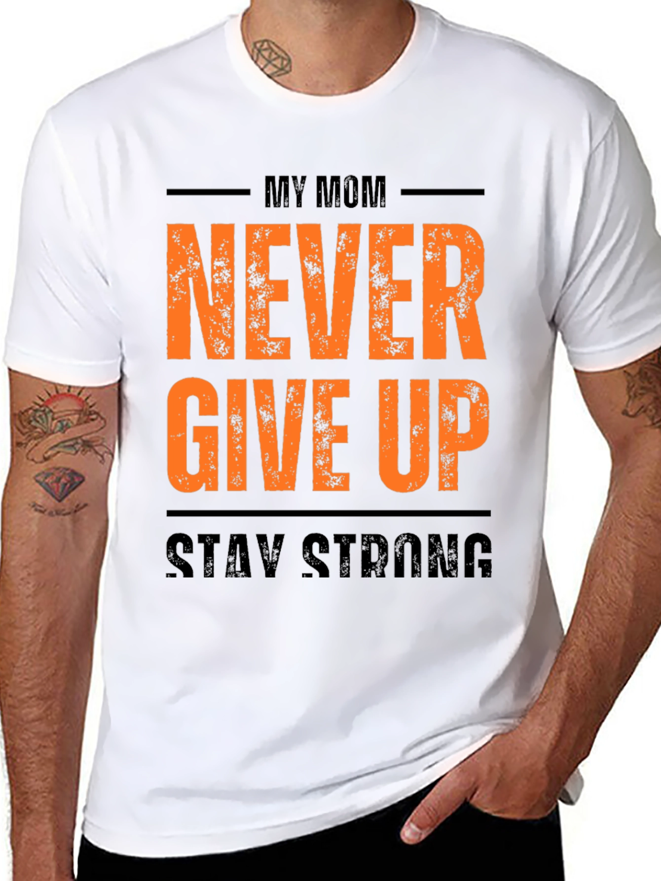 My Mom Never Give Up Mens Black Graphic Tee