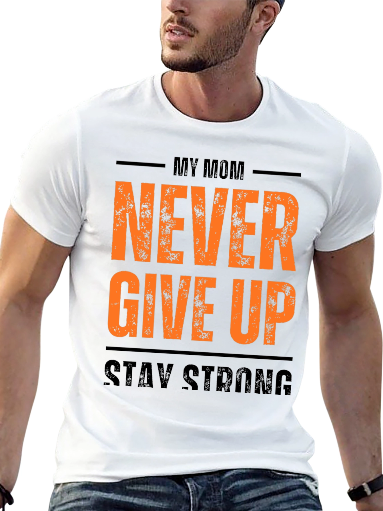 My Mom Never Give Up Mens Black Graphic Tee