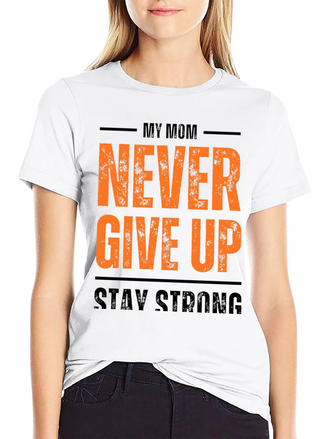 My Mom Never Give Up Mens Black Graphic Tee
