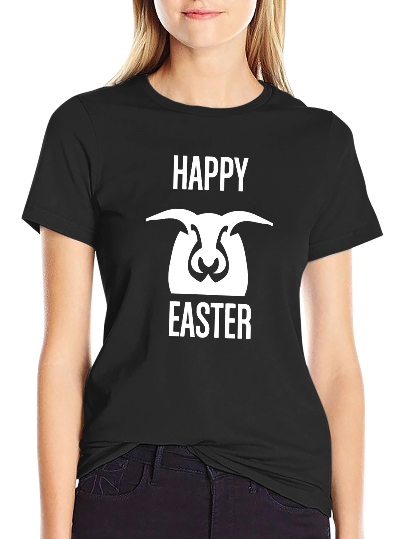 Happy Easter Sheep Graphic Black T-Shirt