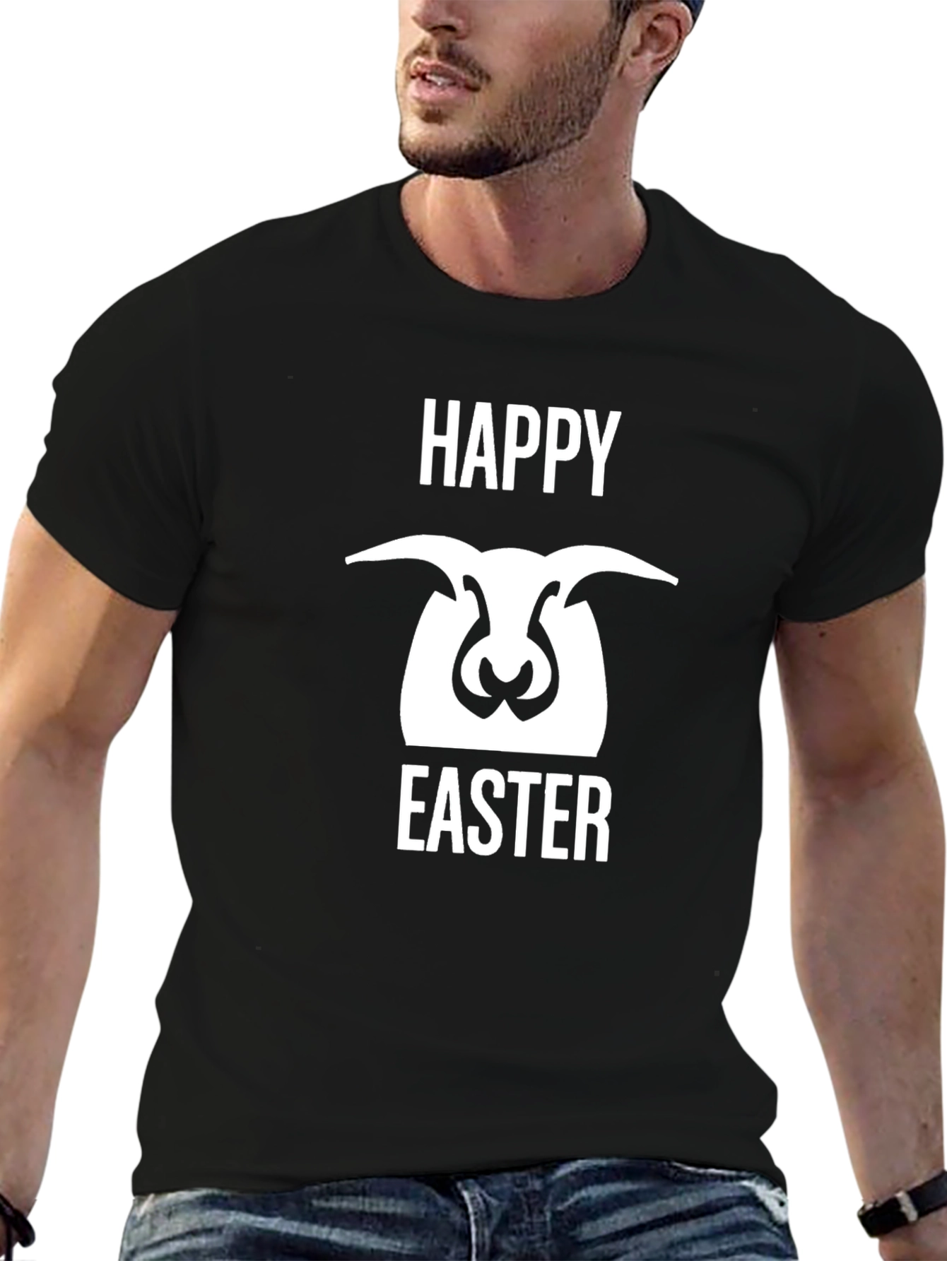 Happy Easter Sheep Graphic Black T-Shirt
