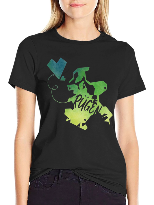 Rügen Island Map Graphic Tee - Black Cotton Casual T-Shirt