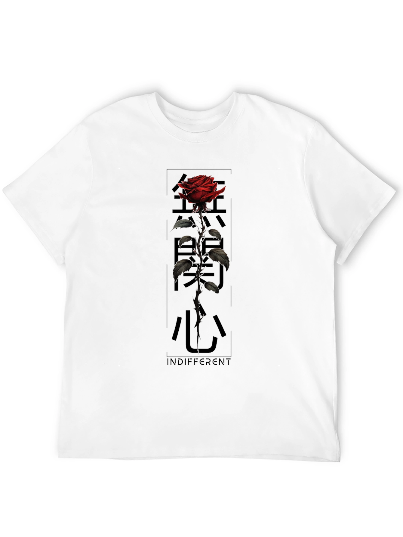 Black Graphic Tee: Rose & Japanese Text