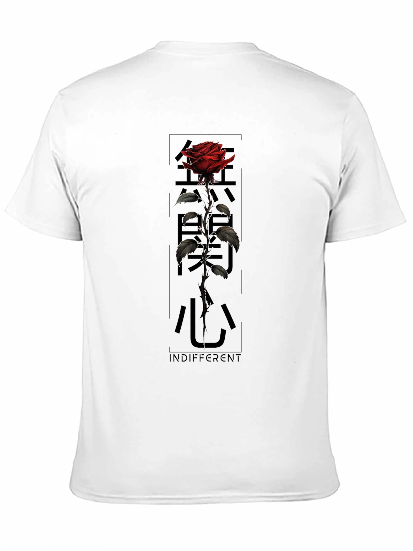 Black Graphic Tee: Rose & Japanese Text