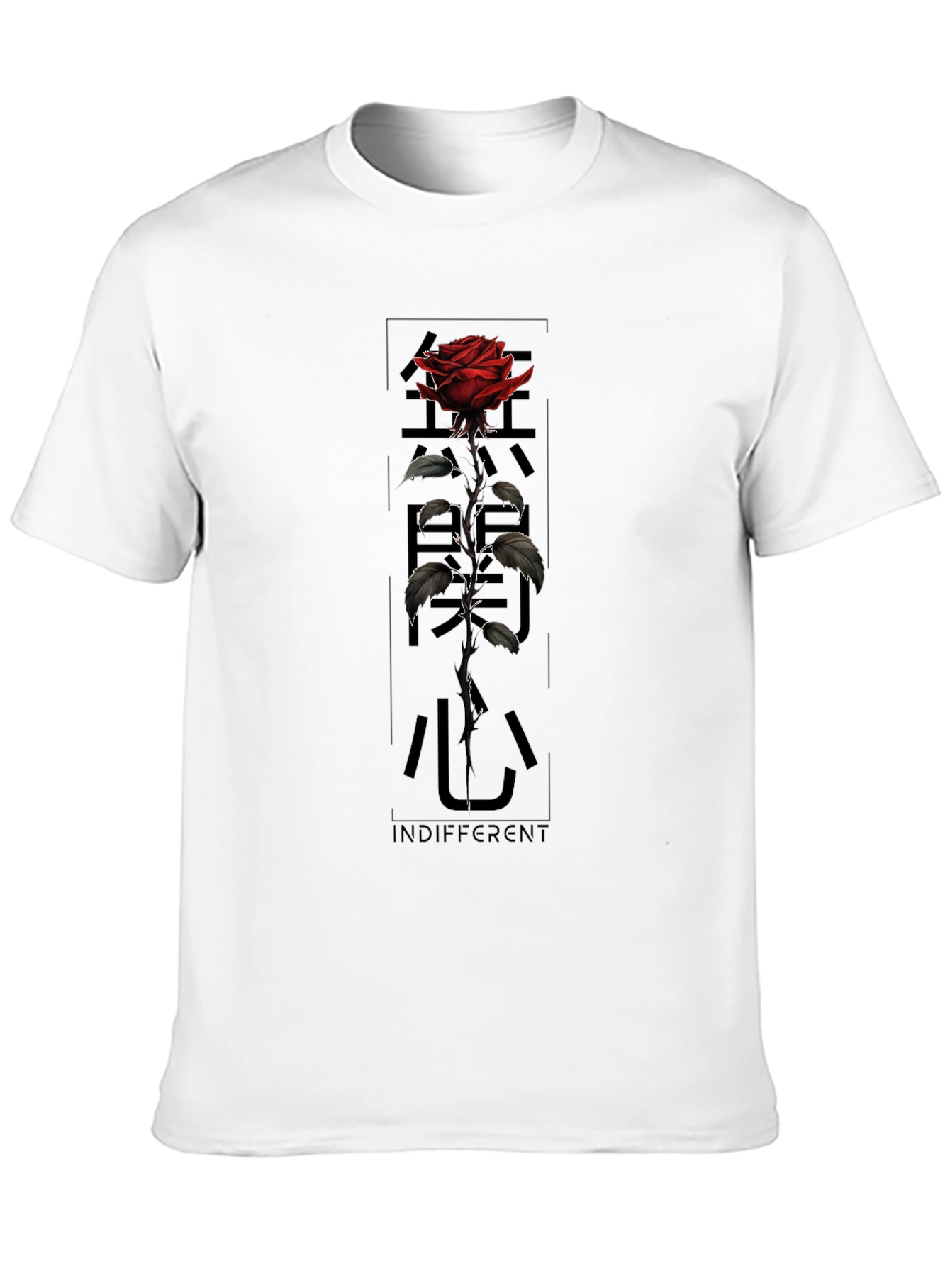 Black Graphic Tee: Rose & Japanese Text