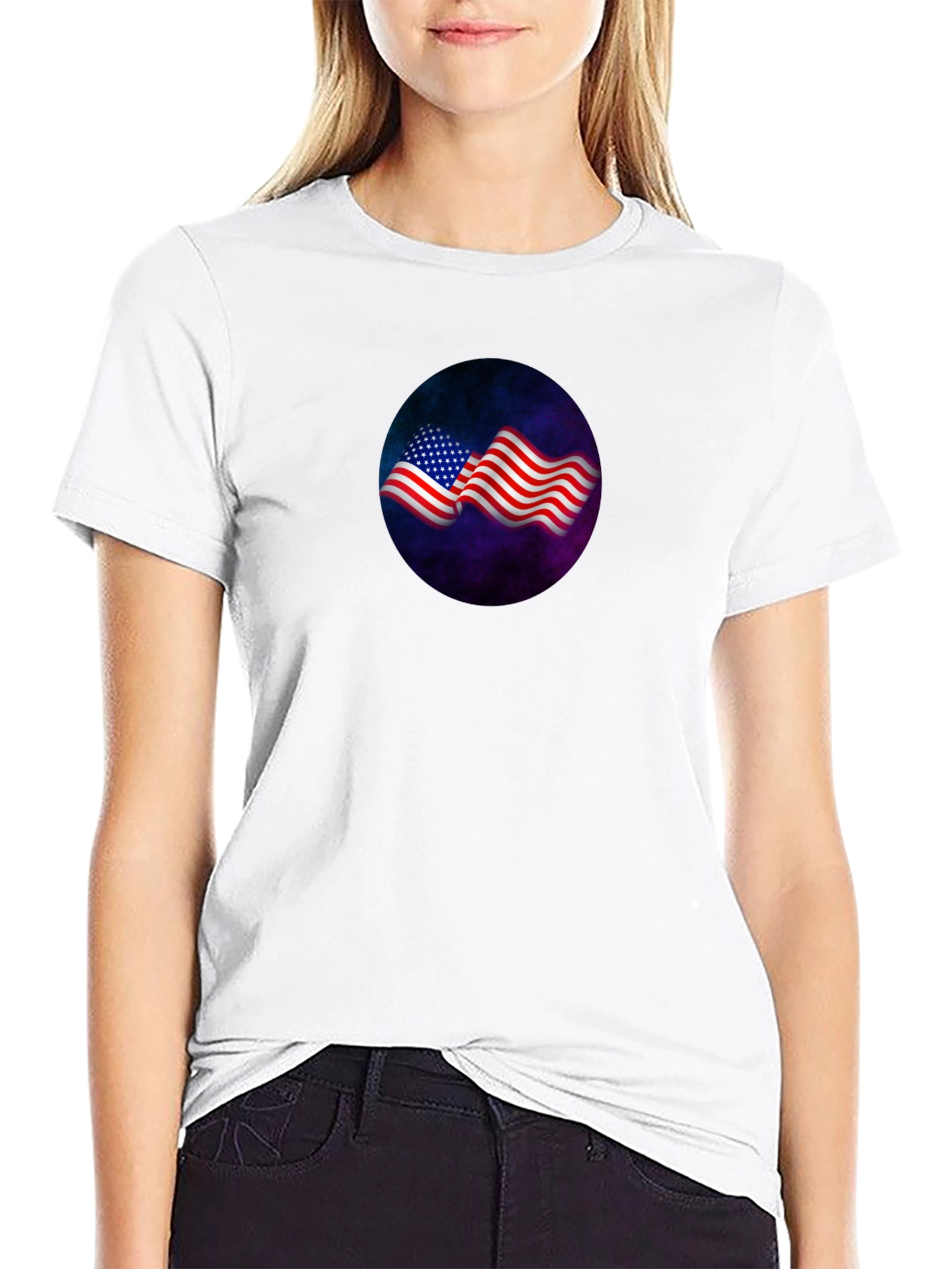 Patriotic Flag Graphic Tee - Black