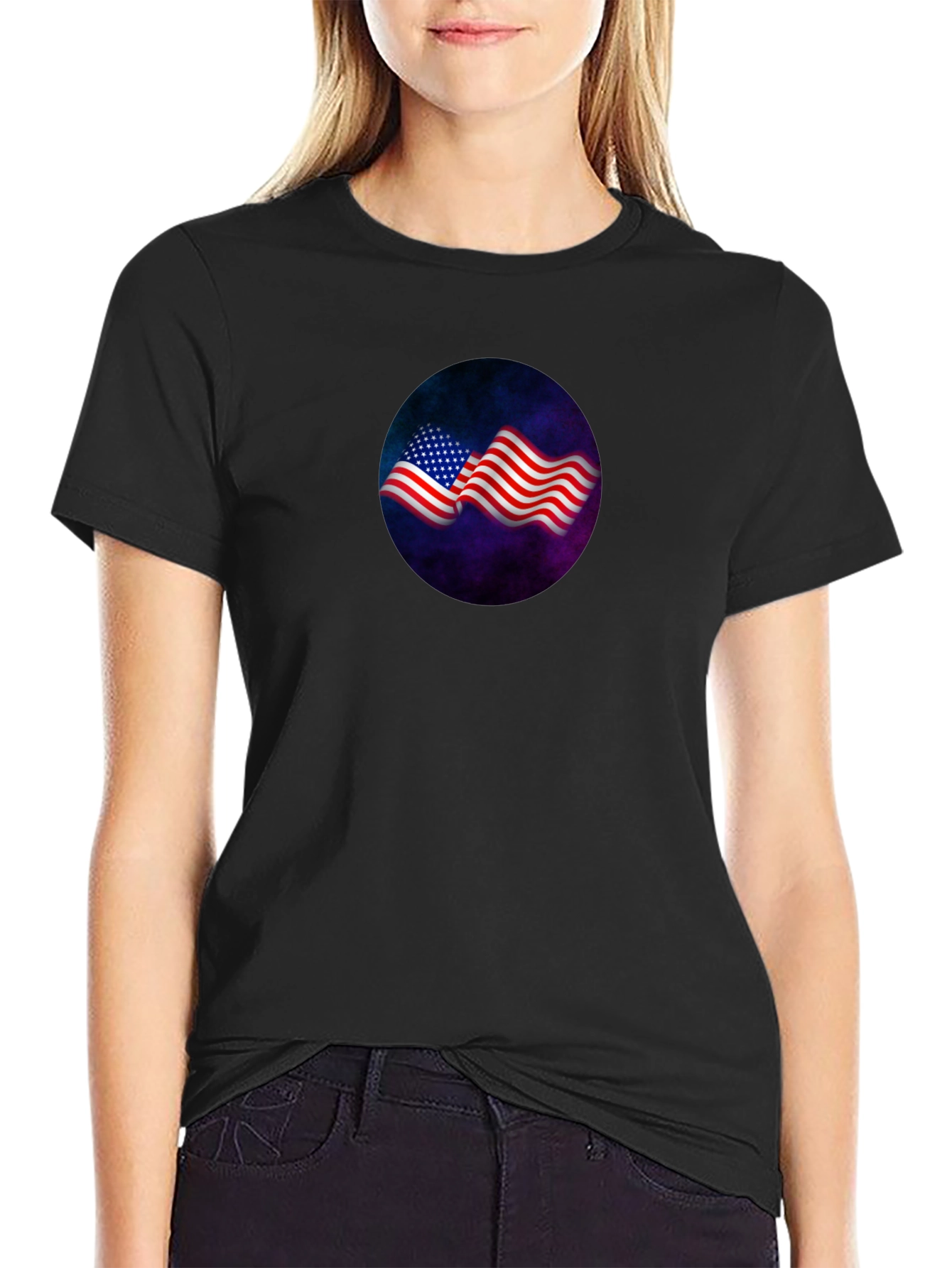 Patriotic Flag Graphic Tee - Black