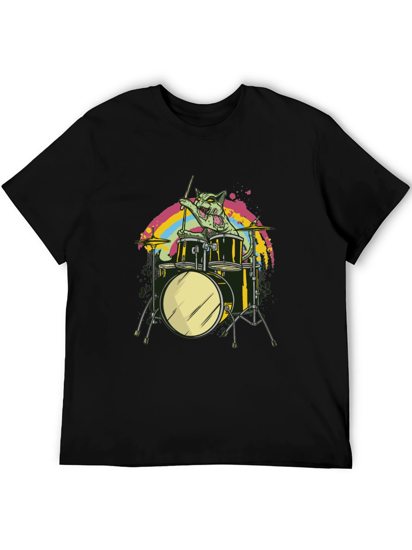 Cat Drummer Graphic Tee - Cool Music T-Shirt