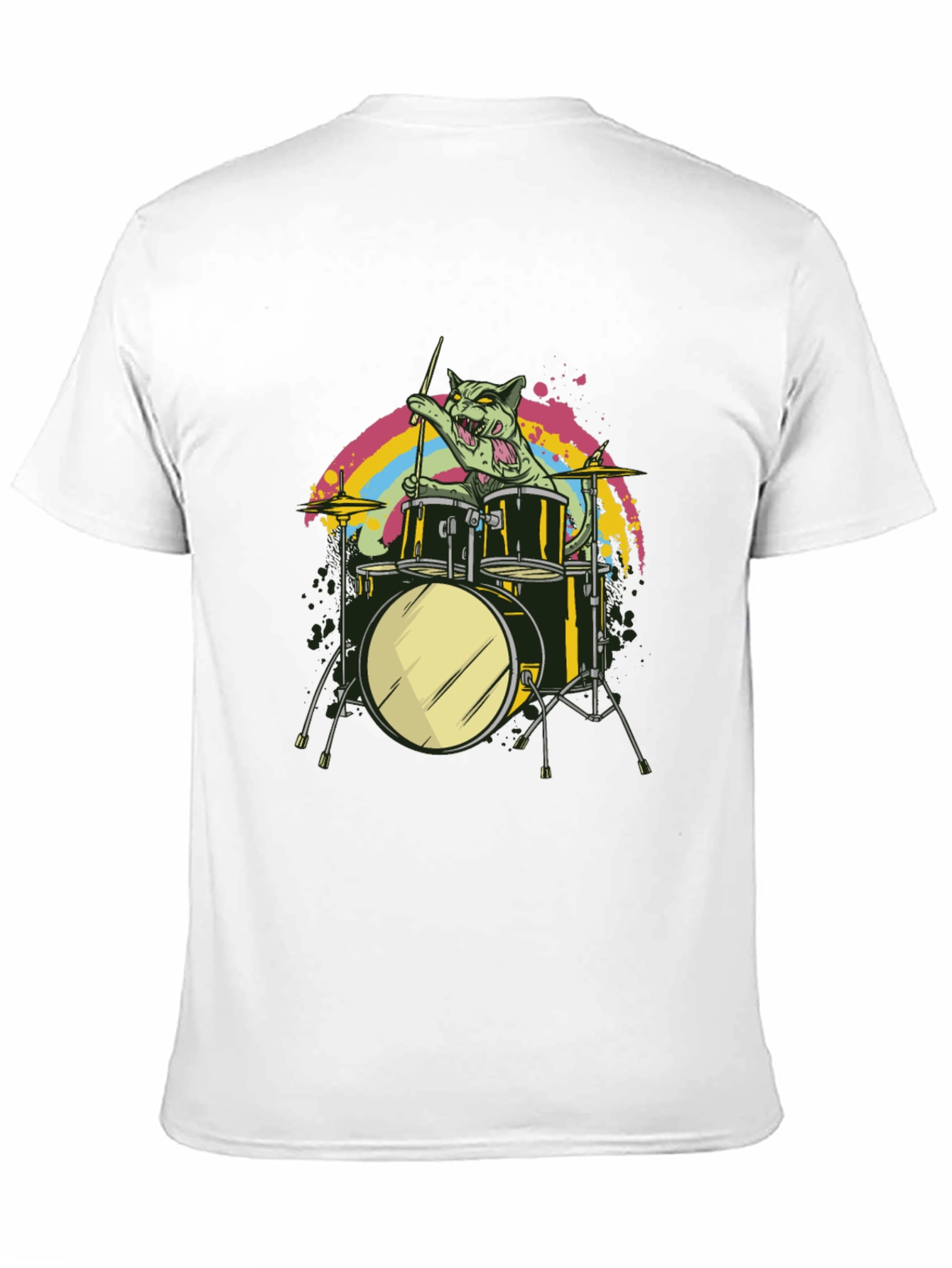 Cat Drummer Graphic Tee - Cool Music T-Shirt