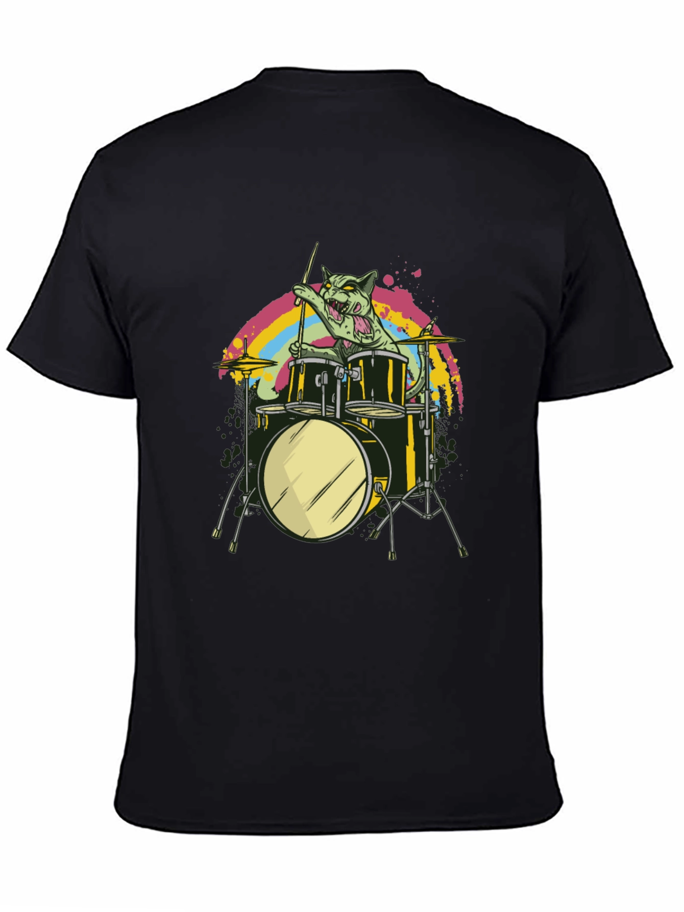 Cat Drummer Graphic Tee - Cool Music T-Shirt