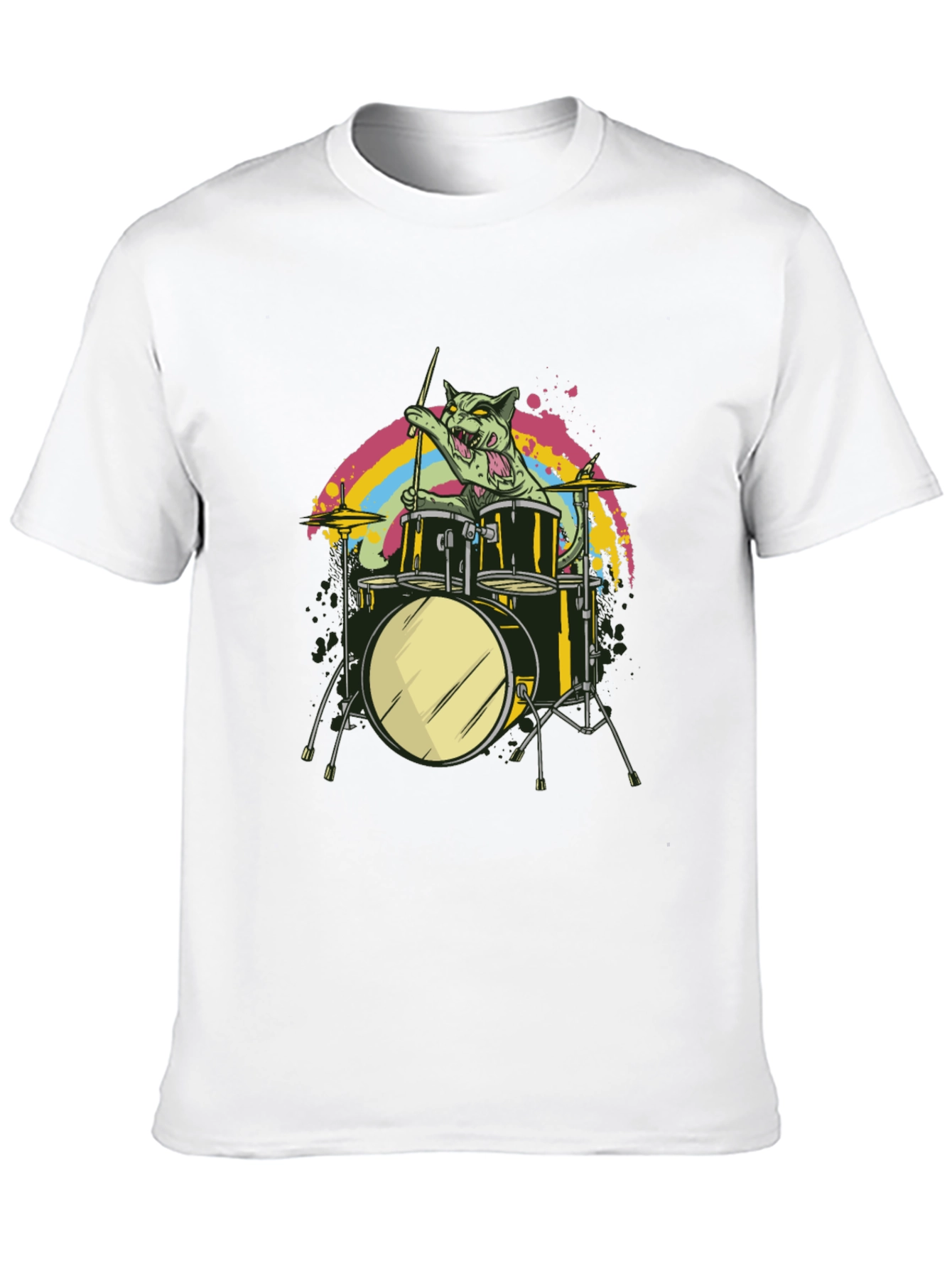 Cat Drummer Graphic Tee - Cool Music T-Shirt