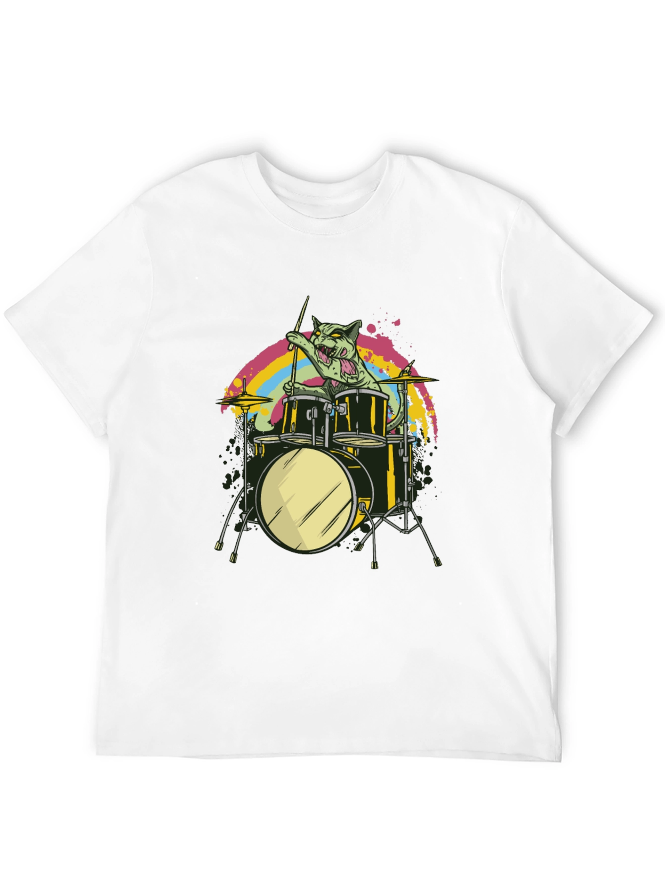 Cat Drummer Graphic Tee - Cool Music T-Shirt