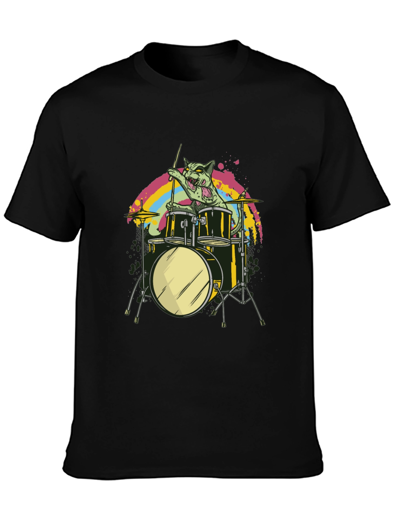 Cat Drummer Graphic Tee - Cool Music T-Shirt