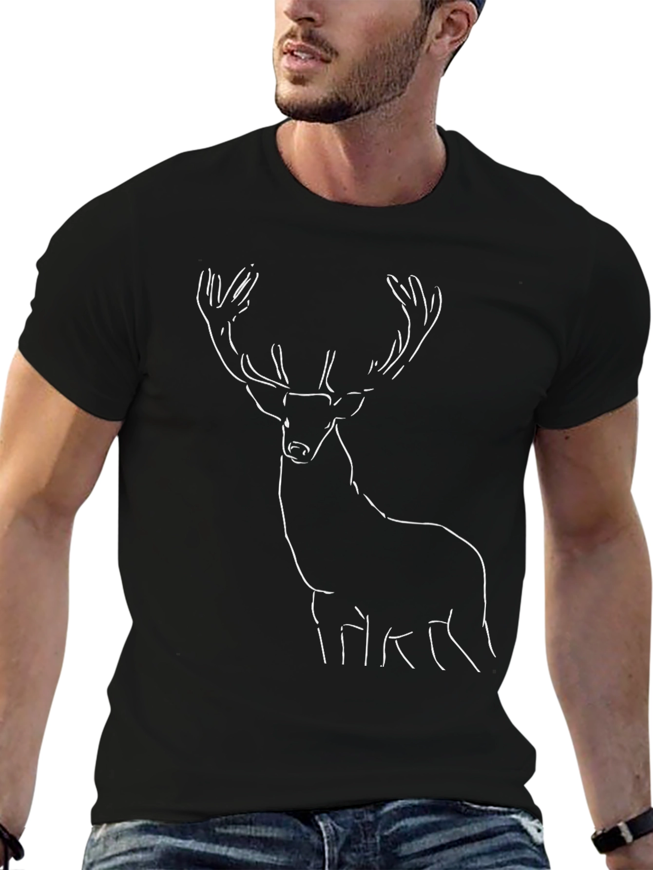 Minimalist Deer Graphic Black T-Shirt